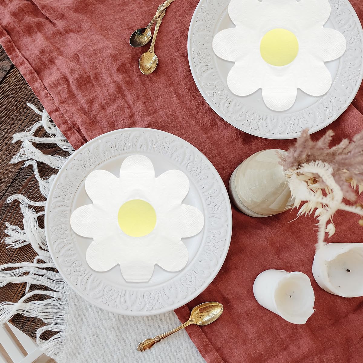 80 servilletas de margaritas, servilletas de papel de margaritas en forma de flor, servilletas de cena desechables para bodas, fiestas de cumpleaños, baby shower, suministros de vajilla