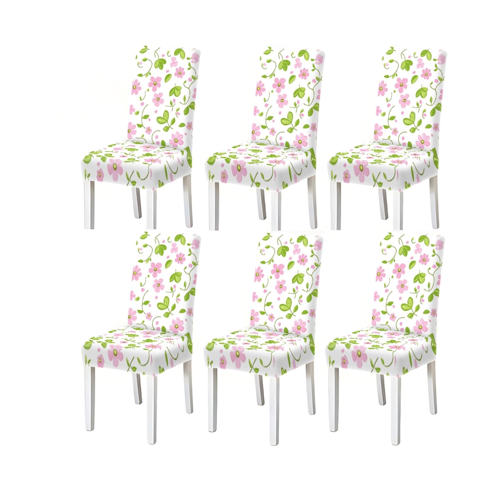 FZJKGH Spring Pink Floral Chair Covers Set Of 6, Stretch Washable Dining Chair Slipcovers, Cottage Garden Botanical Home Decor Removable Stretch Slipcovers for Dining Chairs(6PCSChair cover)