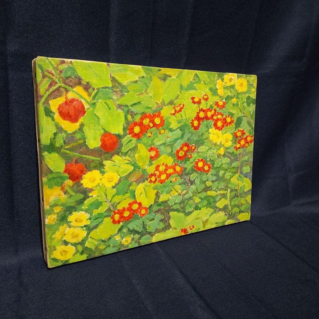 Amazon.co.jp: 217 絵画 油彩 油絵 風景画 柴田又太郎作 菊 額装 額縁