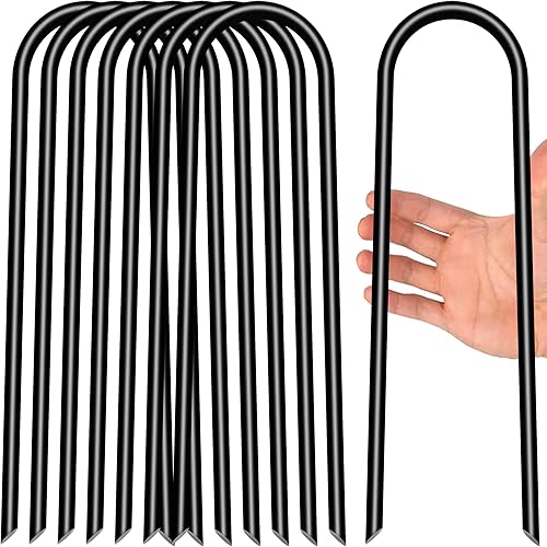 Miniatura 10 de Anclajes de estacas de trampolín resistentes de alto viento tipo U con extremos afilados, estacas de acero galvanizado para porterías de fútbol,