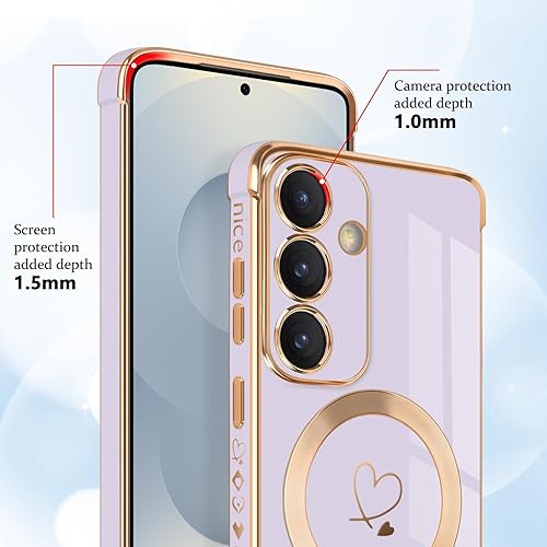 Miniatura 4 de Funda magnética para Samsung Galaxy S25 5G, bonito diseño de corazón chapado en borde para mujeres y niñas, TPU suave, a prueba de golpes, funda