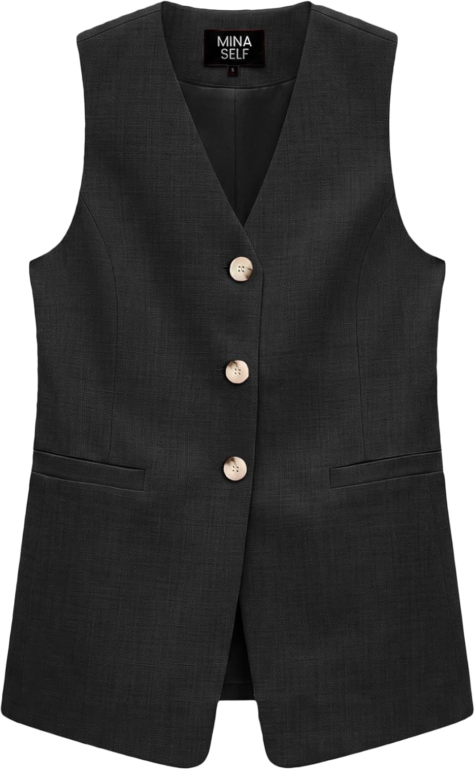 Mina Self 2026 Summer Women's Linen Vest Tops - Long Fully-Lined V-Neck Lightweight Trendy Office Casual Outerwear Pockets