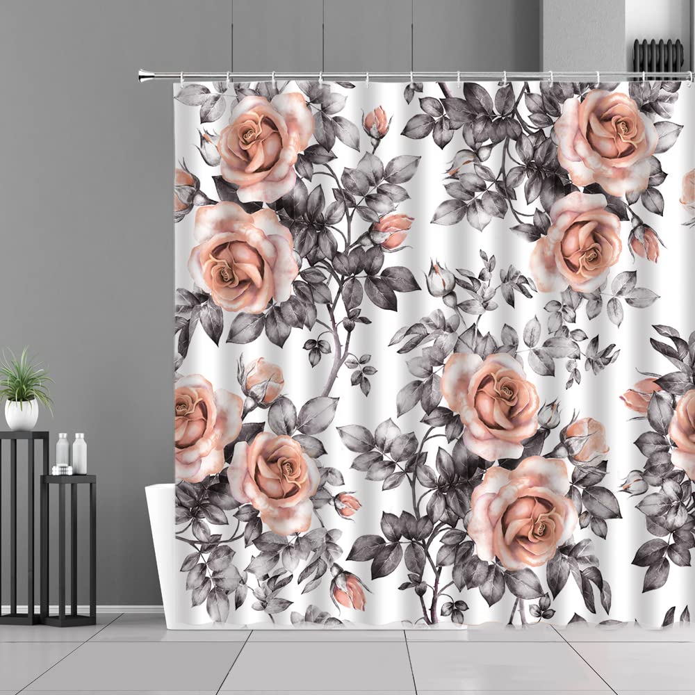 Eslifey - Tenda da Doccia con Motivo Floreale Rosa e Viola, 182,9 x 182,9 cm, con Tappeto Antiscivolo per Il Bagno, Poliestere, Multi08, Shower Curtain:72x72in Bath Mat:20x32in