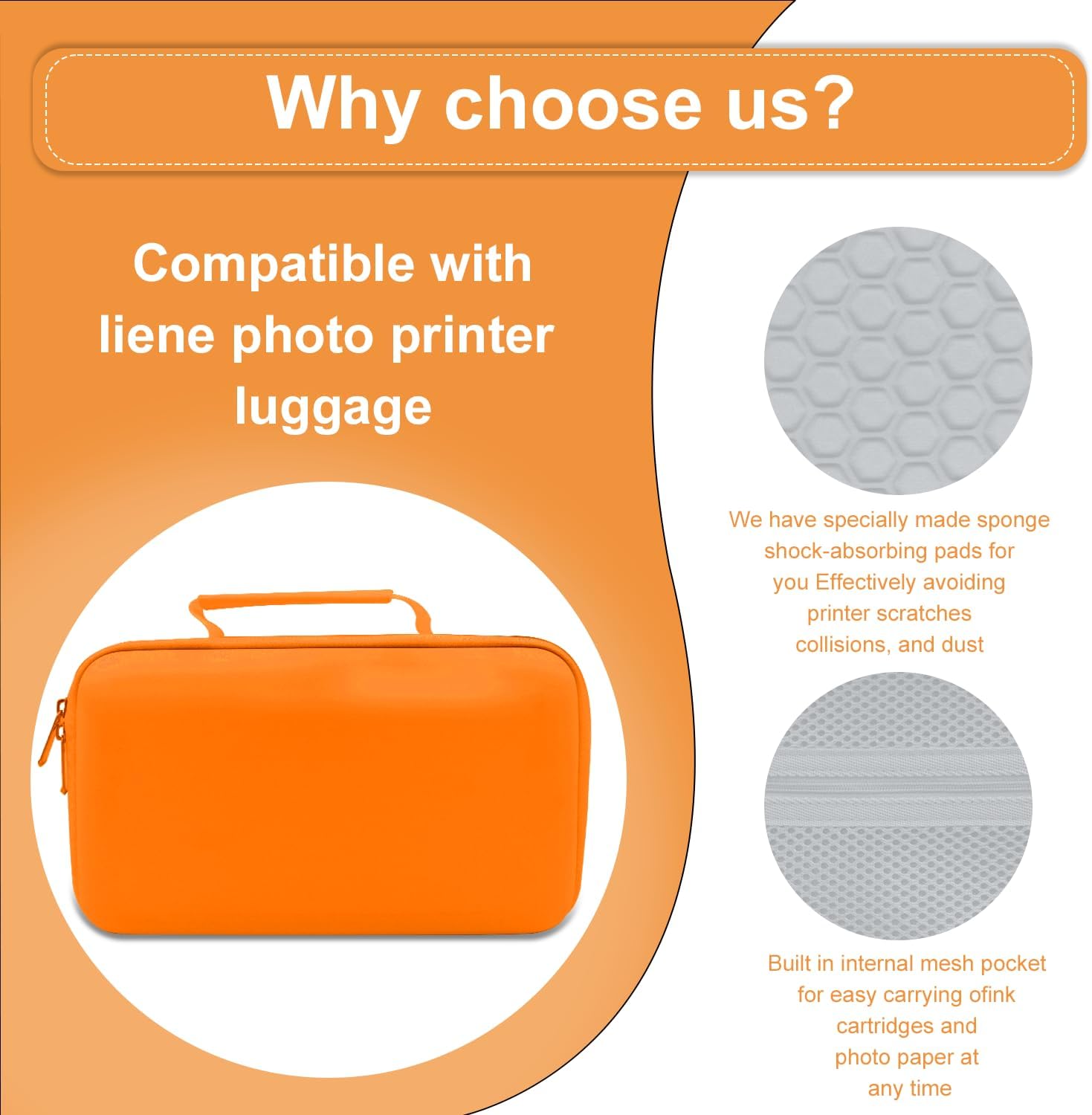 EVA Hard Storage Carrying Case Compatible with Liene M100 M200 4x6'' Photo Printer Extra Space for Charger, Photo Paper, Memory Card and Battery, Orange (Case Only)