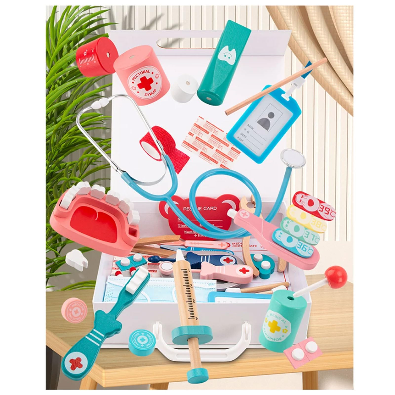 Jeu Docteur Bois Montessori Enfants, kit médical Jeu