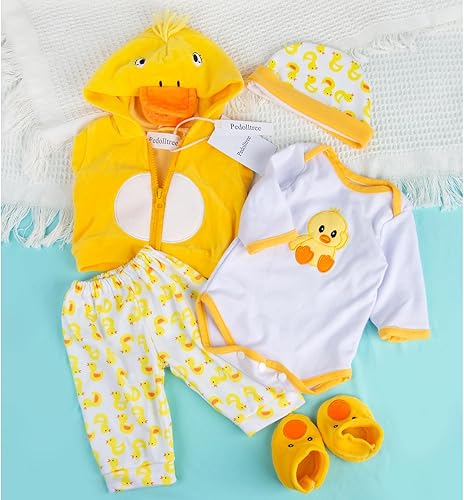 Miniatura 6 de Ropa de muñecas Reborn de 18 pulgadas, accesorios de atuendo de pato amarillo, juego de 5 piezas para muñecas Reborn de 17 a 19 pulgadas, niña y