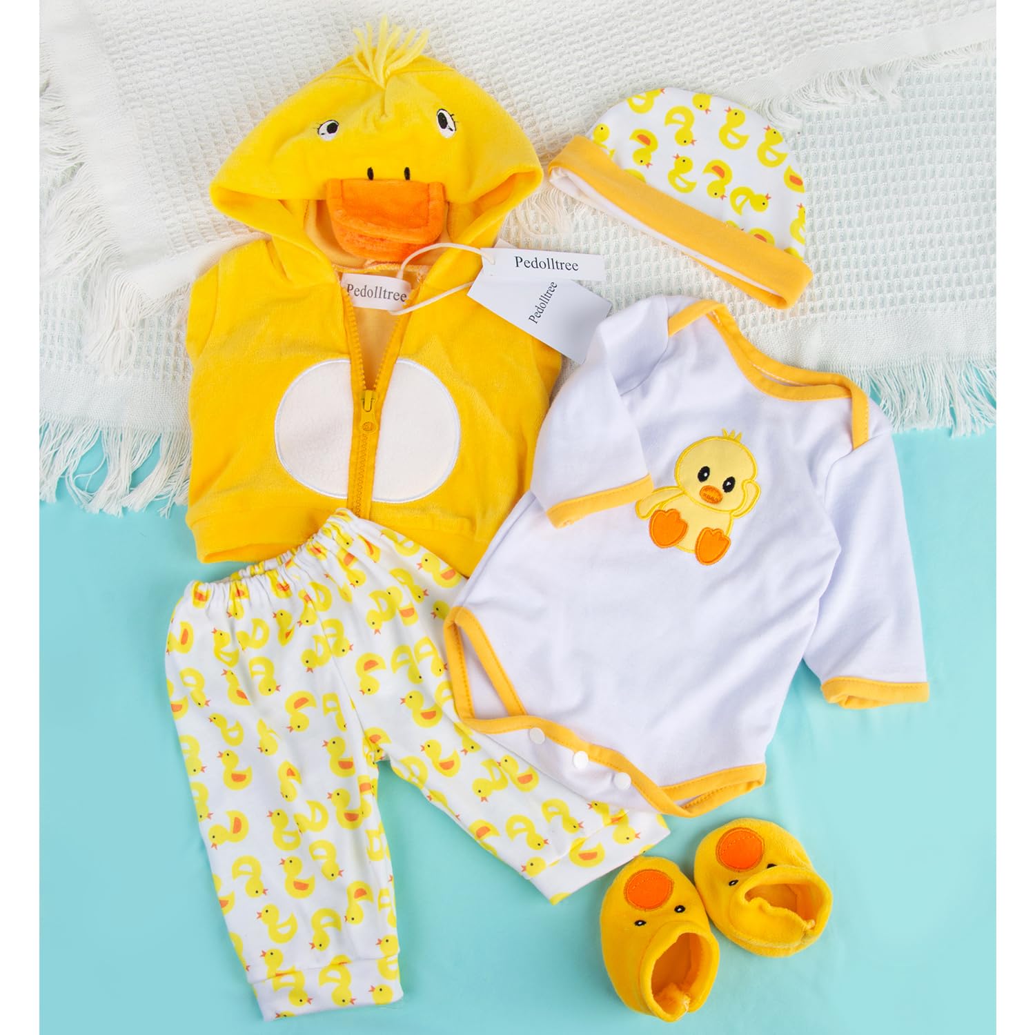 Reborn Babypuppen-Kleidung, 45,7 cm, Outfit-Zubehör, gelbe Ente, 5-teiliges Set für 43,2-48,3 cm Reborn-Puppe, Neugeborene, Mädchen und Jungen