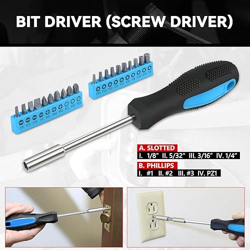 Miniatura 5 de Auto Dynasty Kit de herramientas para el hogar de 39 piezas, juegos de herramientas manuales básicas para el hogar con destornilladores,