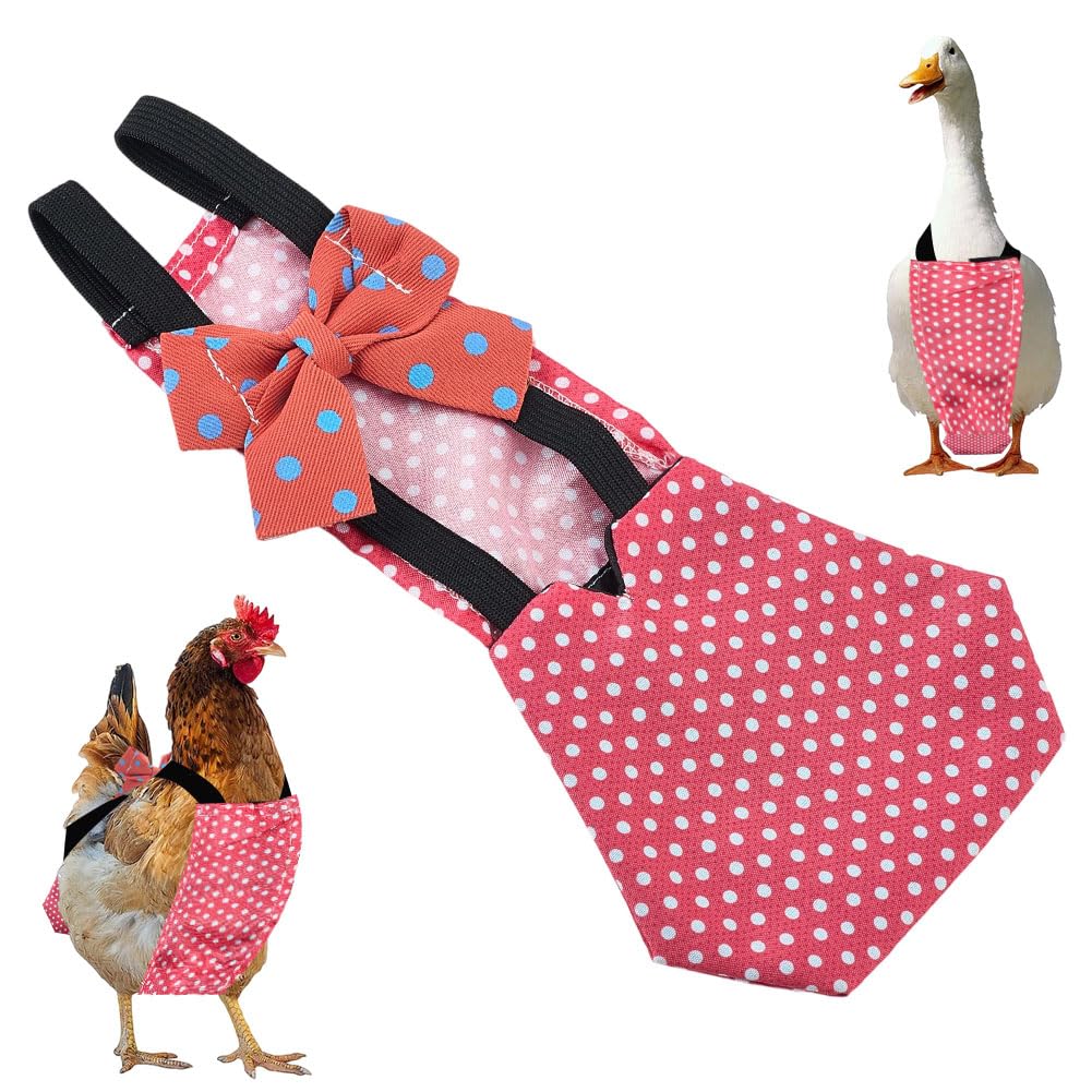 CREATCABIN Pet Duck Diaper Poultry Diapers Pink Polyester Waterproof Adjustable Washable Ducking Nappy Clothes Supplies with Bow Tie for Indoor Chickens Goose Hens Accessories 9.45 x 4.33 Inch