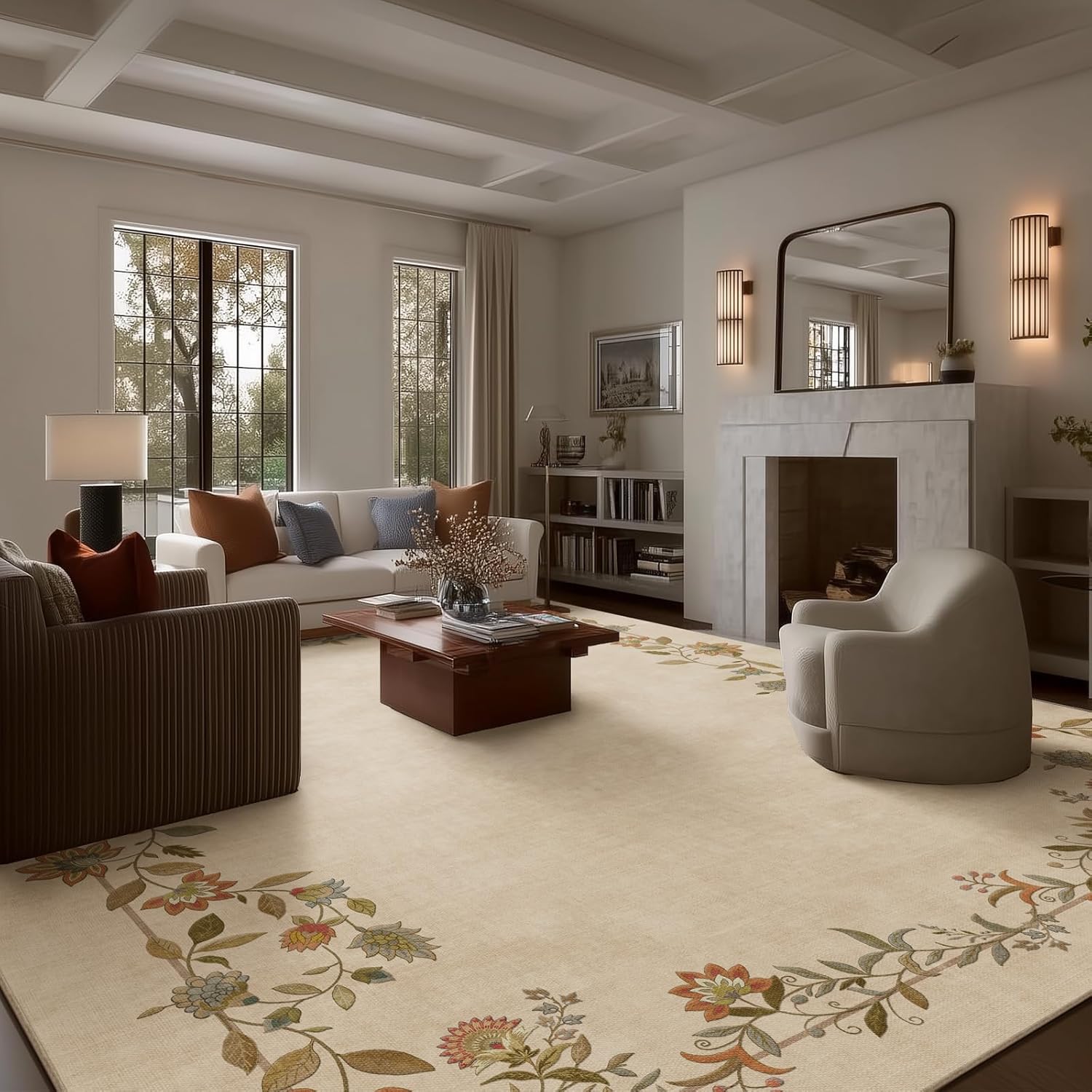 10x12 Area Rugs Living Room: Washable Rug Stain Resistant Non Slip Low Pile Ultra Soft Faux Wool Lightweight Large Rugs for Bedroom Dining Room Under Table Rug Nursery Farmhouse Home Office Indoor