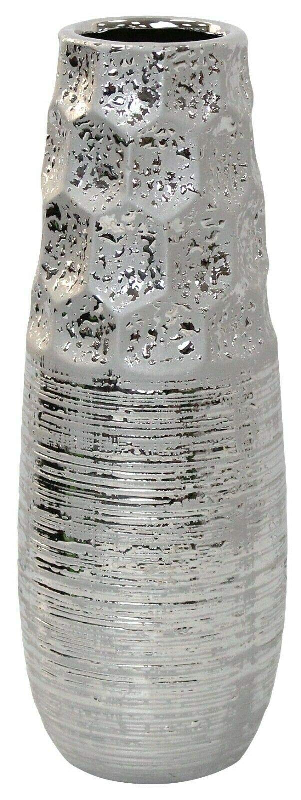 Straits Silver 30Cm Tall Striped Dimpled Flower Vase Ceramic Vase Modern Home Décor