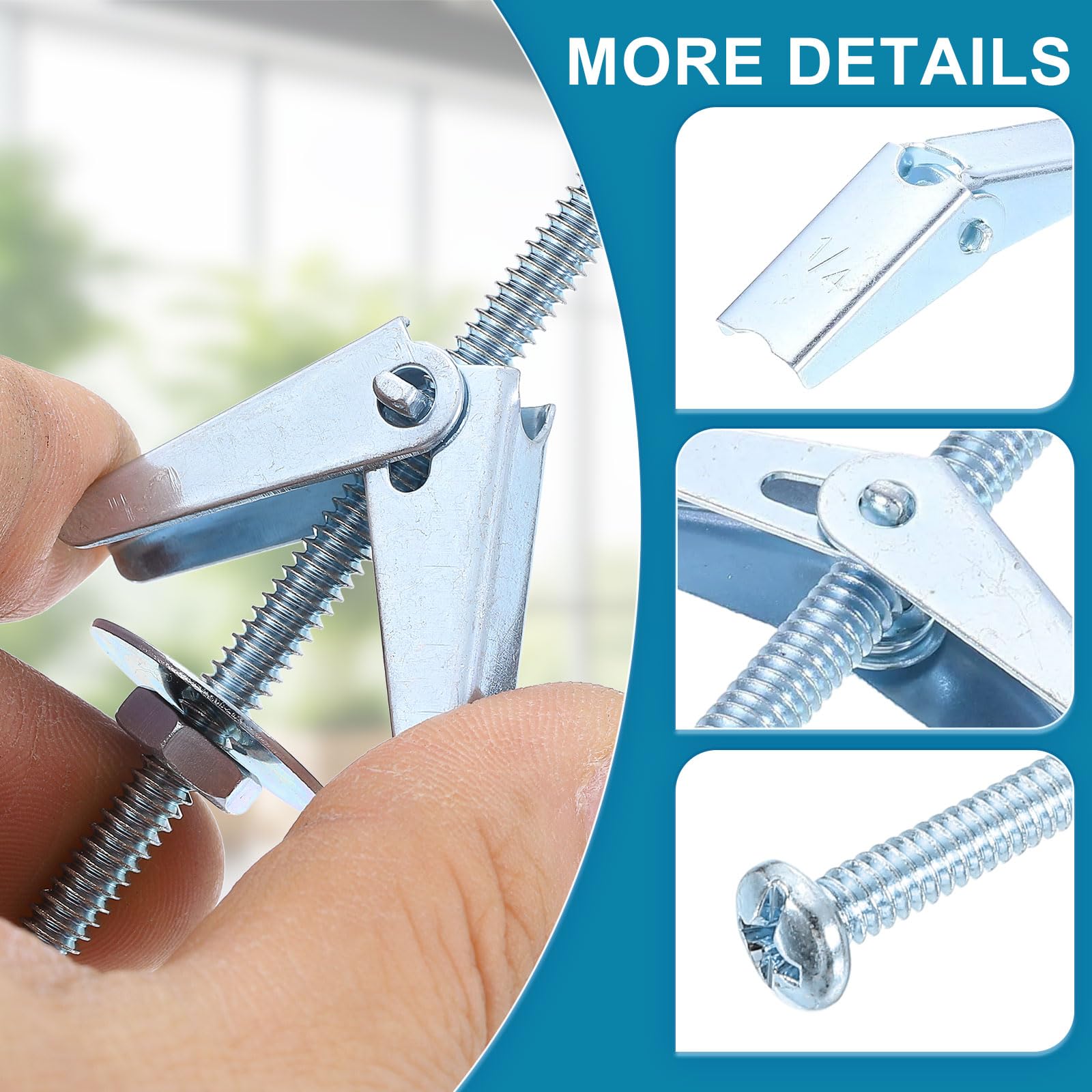 QUARKZMAN Kit di Assortimento Dadi Farfalla per Bulloni a Farfalla, 30 Set 1/4x3 Pollici Ancore a Farfalla con Dadi Farfalla, Dadi Esagonali, Rondelle, Ancore per Cartongesso