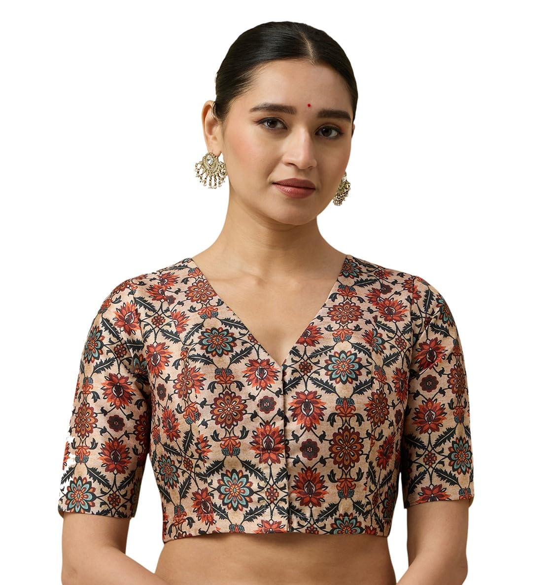 Studio Shringaar Women's Polyester Silky Printed Readymade Saree Blouse