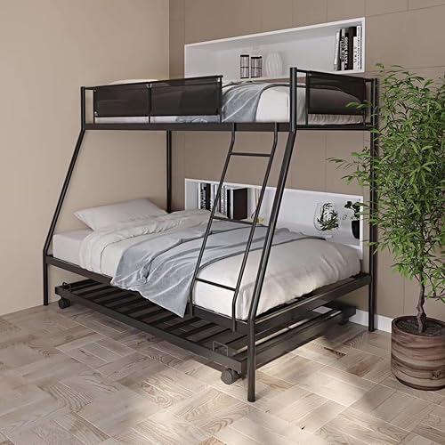 Miniatura 2 de Litera individual sobre tamaño matrimonial con marco de litera de metal nido con listones de madera y barandilla de textileno