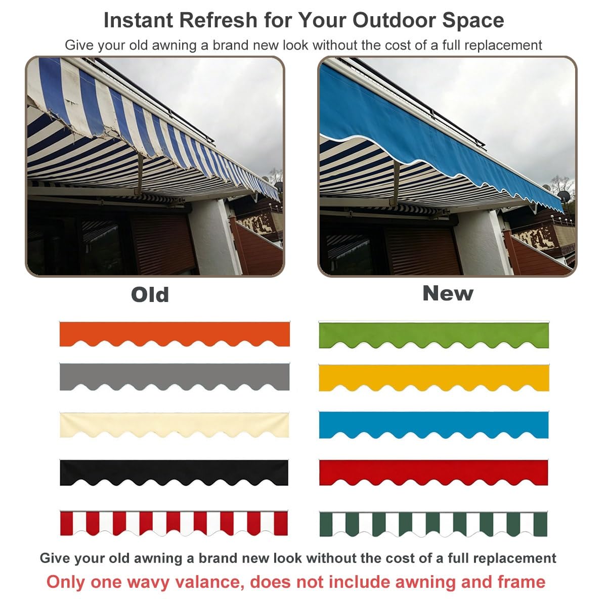 Genérico Cenefa Impermeable de Repuesto para Toldo, Cenefa Ondulada para Parasol de Patio Balcón, Cenefa Resistente para Toldo Exterior 280 310 380 450 600 cm(Negro,B400cmxH20cm)