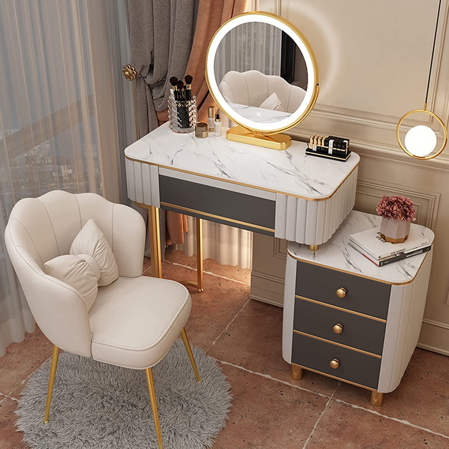 Amazon｜ドレッサー 化粧台 鏡台、ロックスラブトップのモダンな無垢材