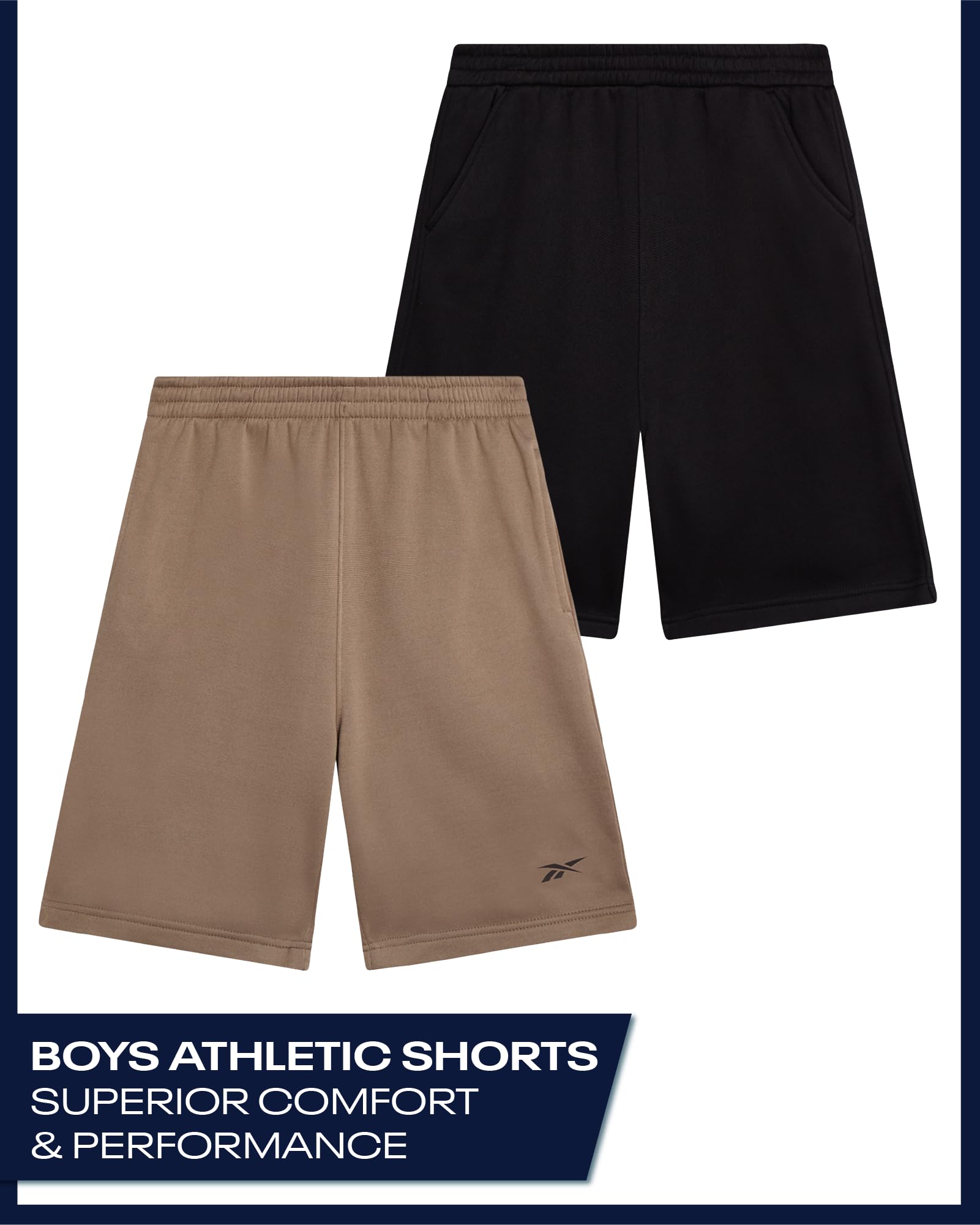 Reebok Boys Athletic Shorts - 2 Pack Active Performance French Terry Sweat Shorts for Basketball, Gym, Running (Sizes: 8-20), Size 14-16, Black/Gritty Grey