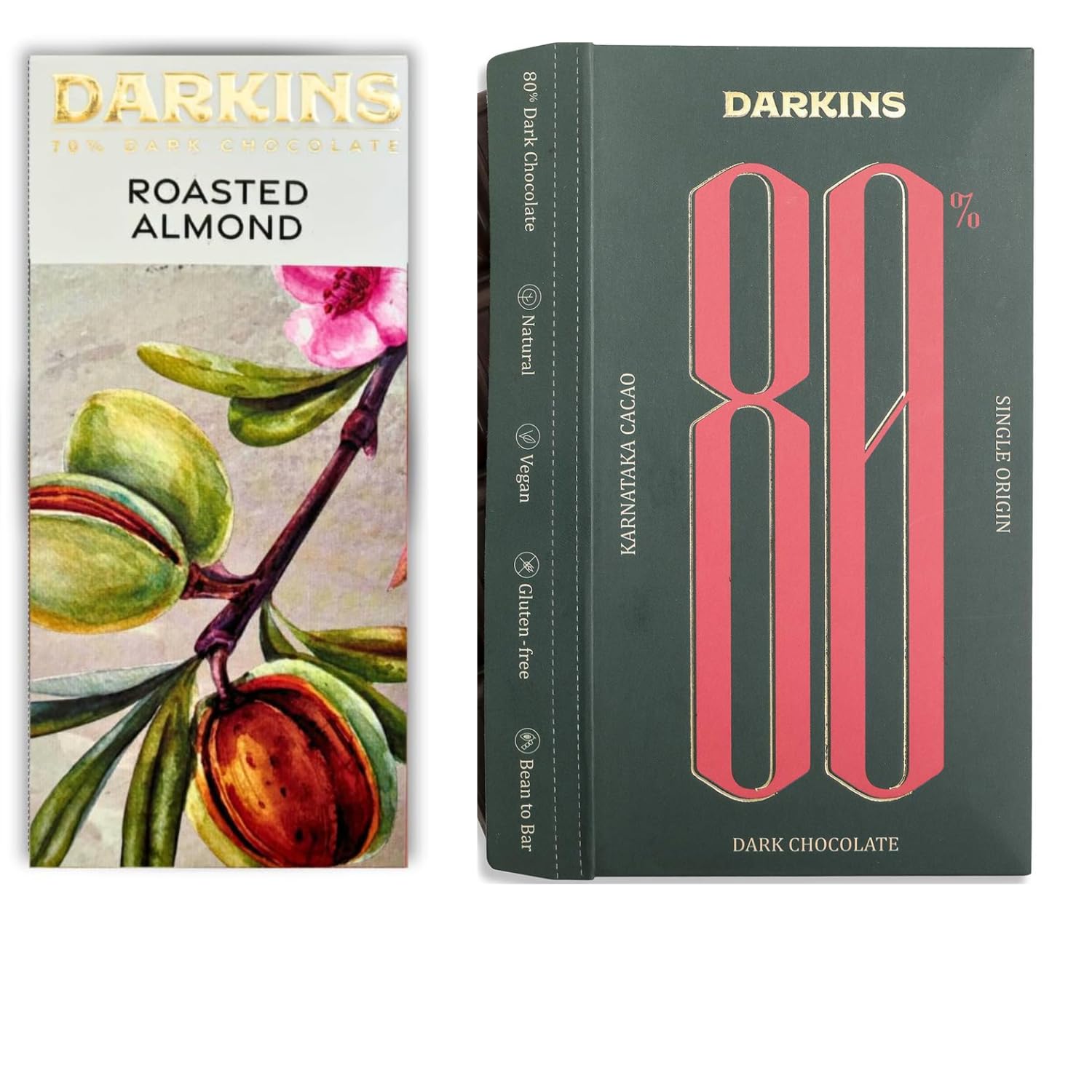 DARKINS Dark Chocolates | 70% Dark Chocolate with Roasted Almond | 80% Dark Chocolate Single Origin | Vegan | Natural | Bean to Bar | Cacao Beans | Unrefined Cane Sugar | Pack of 2 (B093H3F4BK) Amazon Price History, Amazon Price Tracker