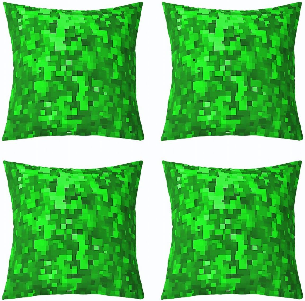 Manfei Green Grid Throw Pillow Cover Geometric Pixelated Checkered Double Sides Pillow Case for Kids Boys Girls Room Decor,Gaming Theme Camo Cushion Cover for Bed Couch Sofa,4 Pack 16"x16"