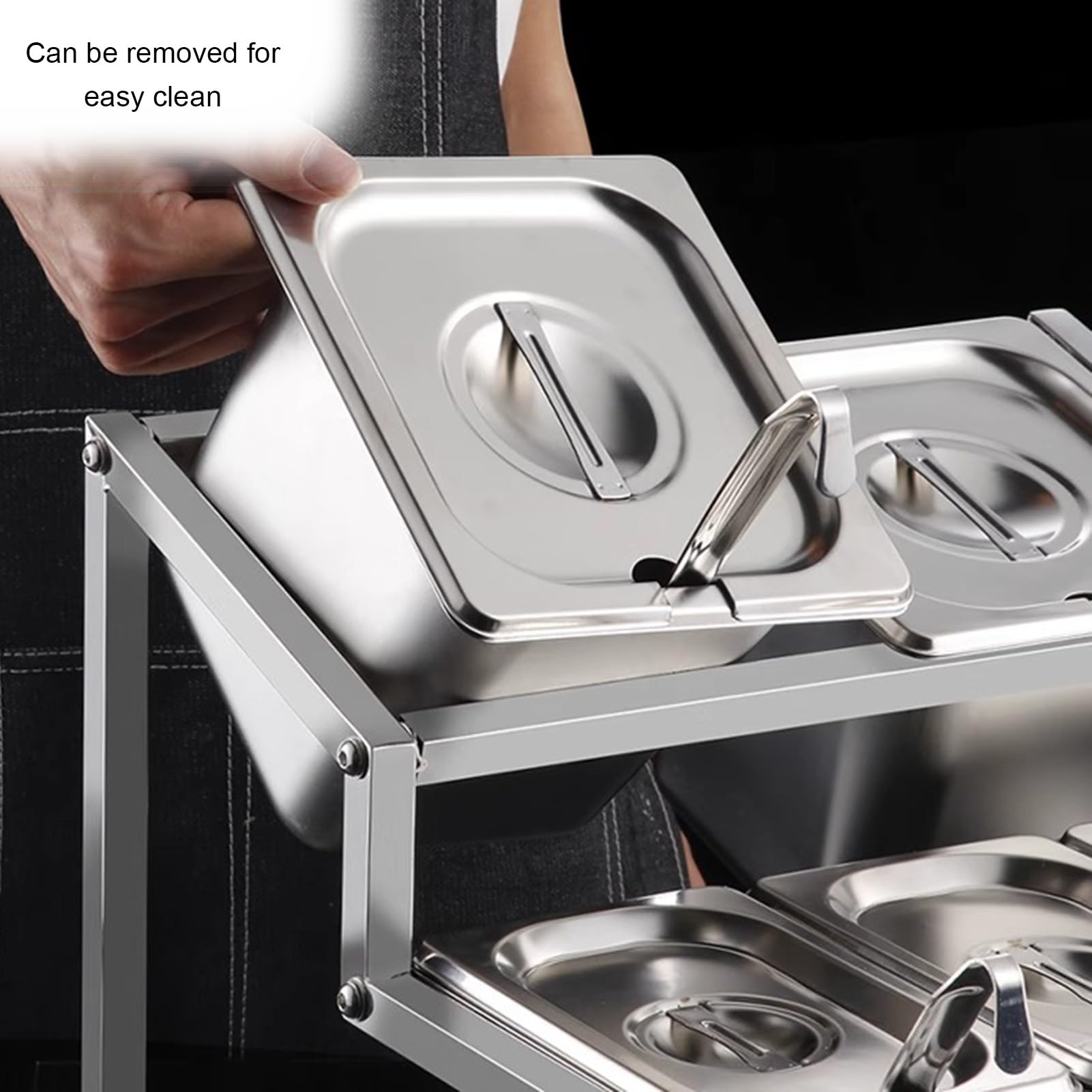 Estante para especias comercial, condimentos inclinados de acero inoxidable de doble capa, salsa de especias contenedor de ingredientes de mermelada de ensalada para cocina bar restaurantes