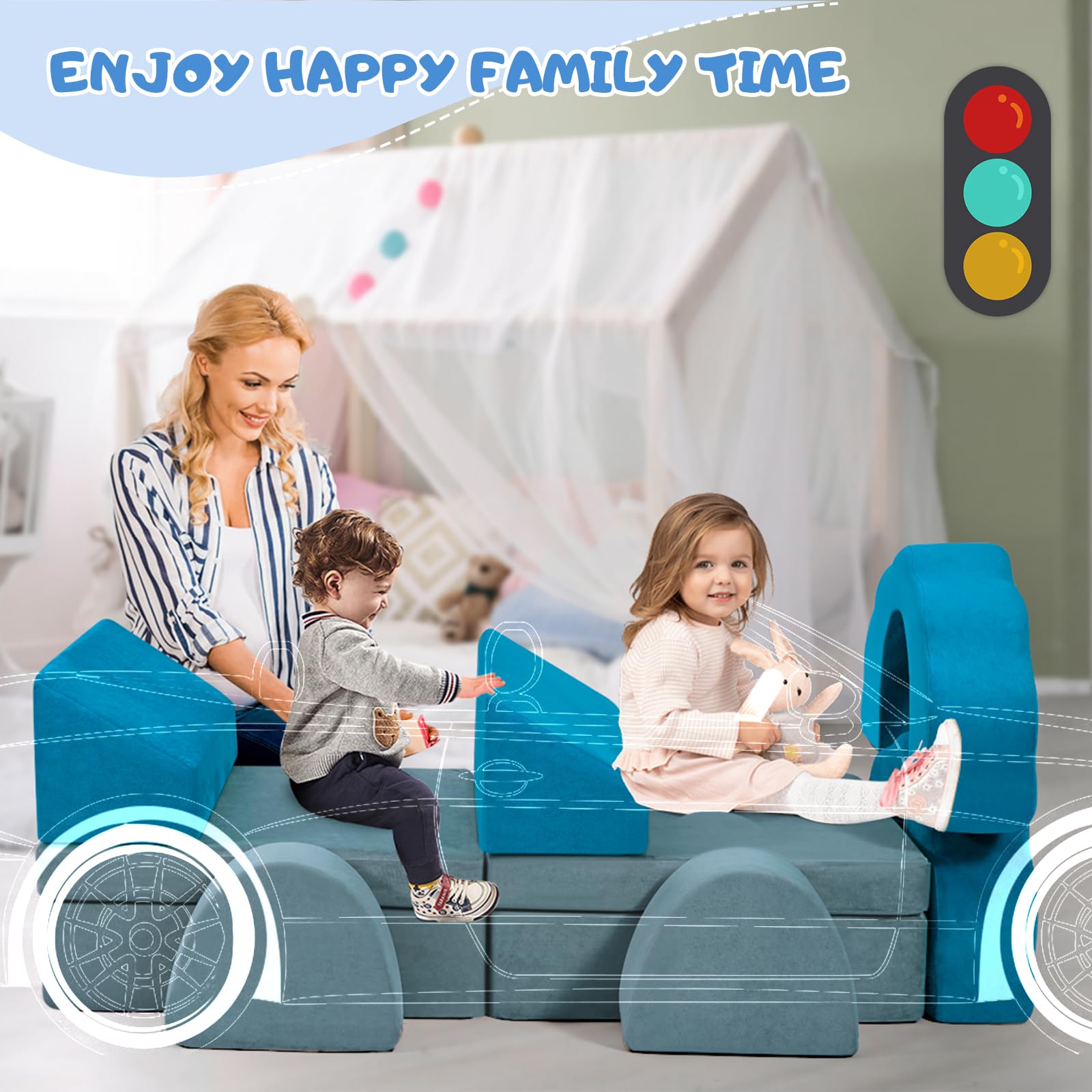 Sofá infantil de espuma con bloques de construcción, sofá de juegos para niños y sillones infantiles, esquina de peluche en la habitación de los niños, para jugar, ser creativo, dormir