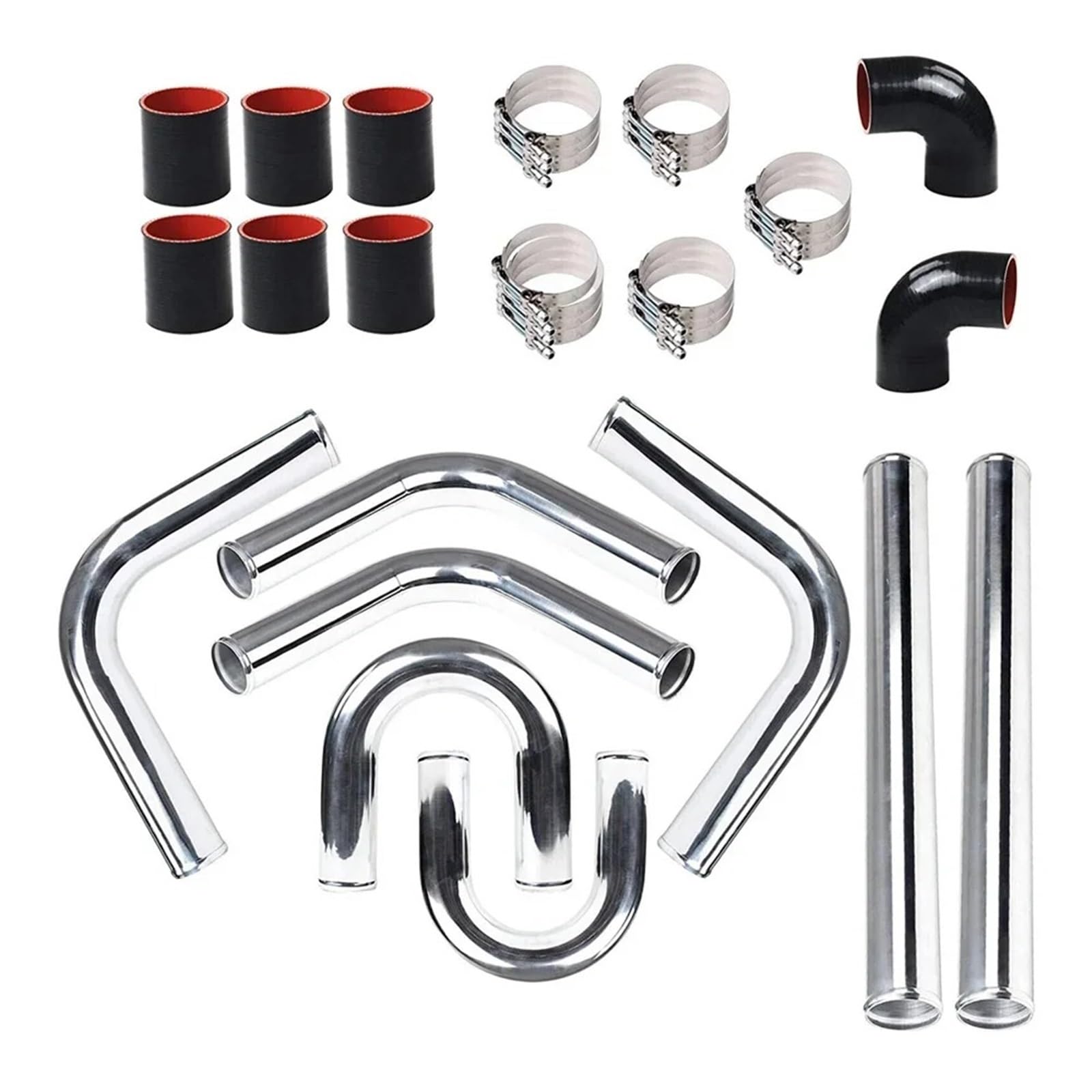 LENTLY Tubo Aspirazione Aria Kit Tubi Intercooler Turbo in Alluminio Universale 2'' 51 Mm, 2,5'' 63 Mm, 3'' 76 Mm + Tubi in Silicone + Morsetti A Bullone per Tubo Aria Auto