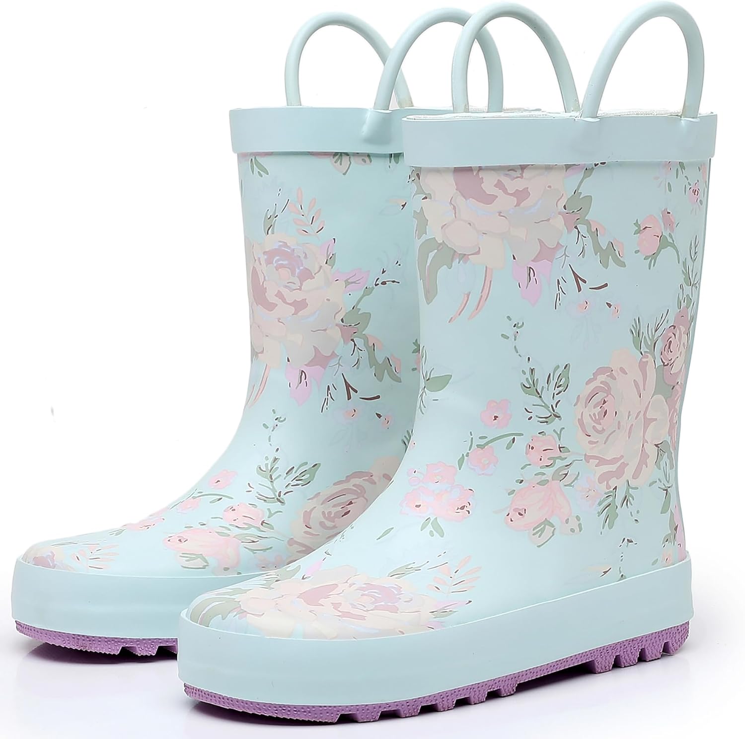 Kids Rain Boots with Easy-On Handles - Waterproof Rubber Boots for Girls & Boys, Fun Animal Patterns & Non-Slip Sole