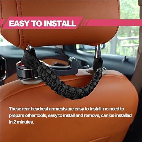 Miniatura 5 de Juego de 2 asas de agarre para reposacabezas anticolisión de seguridad, para asiento delantero y trasero, kit de asas de agarre para barra