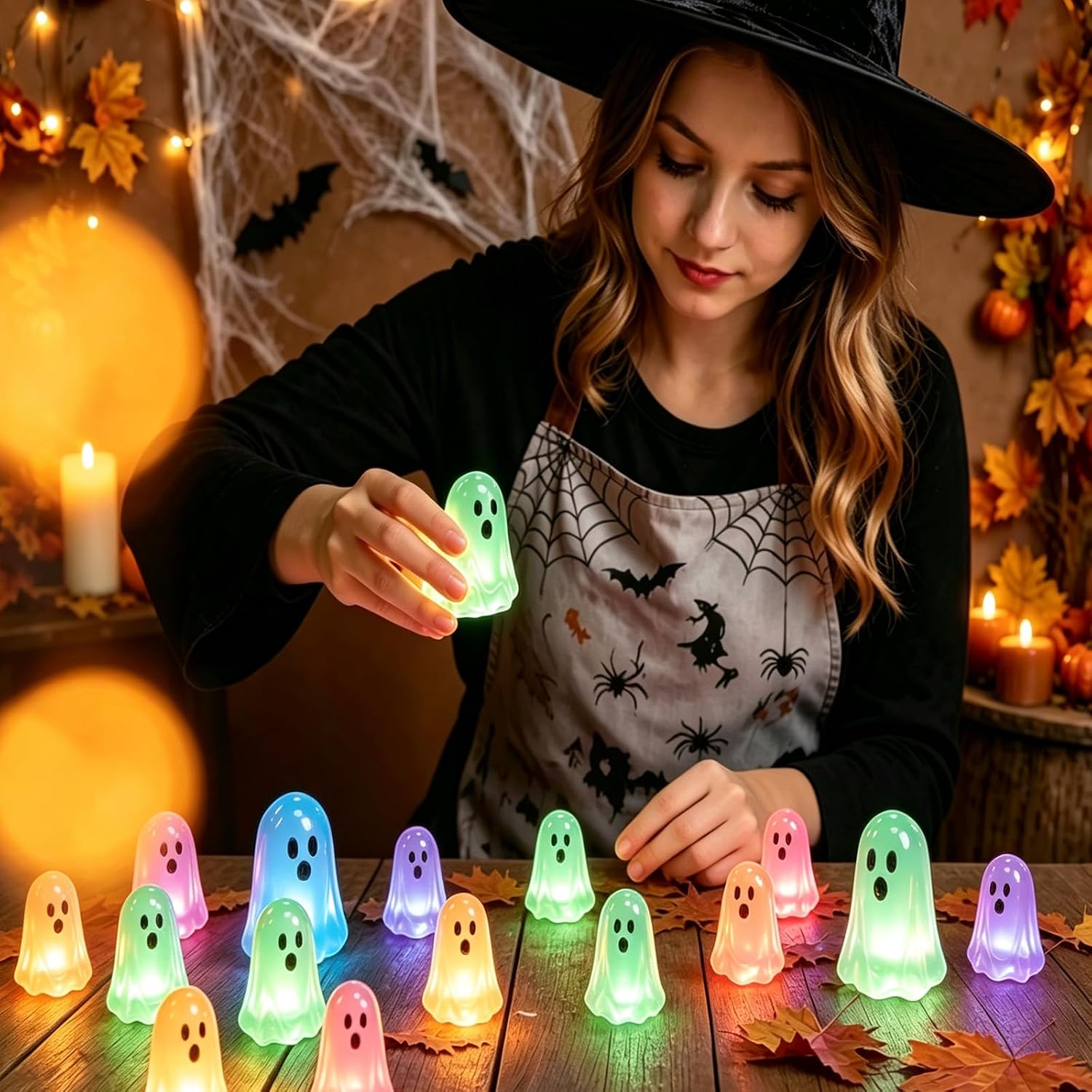 50pcs Halloween Luminous Mini Ghost Figure Glow in the Dark Ghost