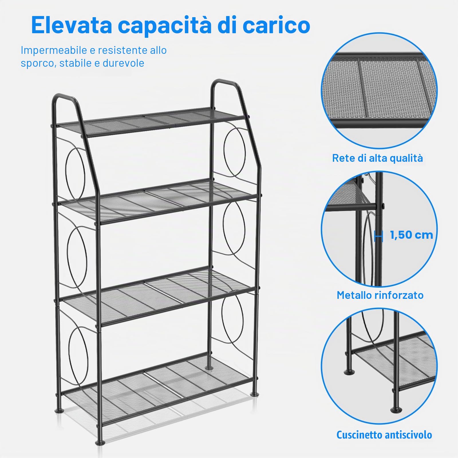 VyGrow Porta Piante, Mensola per Piante a 4 Livelli per Interno Esterno, Supporto per Piante Alto in Metallo Resistente per Soggiorno, Balcone e Giardino, Nero