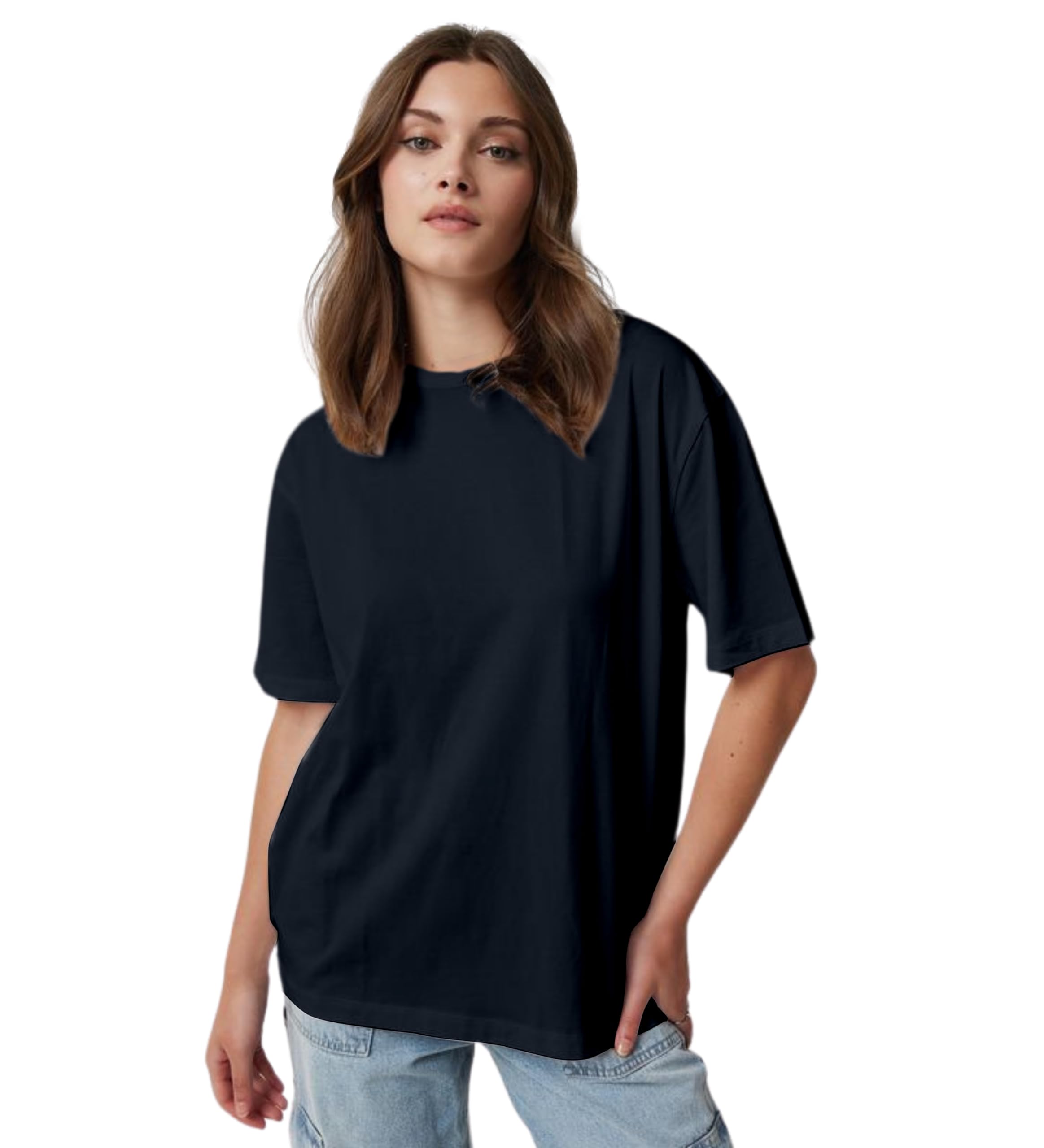 Hangout Hub Women's Oversized Tshirt | Super Soft Cotton | Solid | Round Neck |Ola 200 | Lycra Ribs |Half Sleeves |Set of 1-picture-23