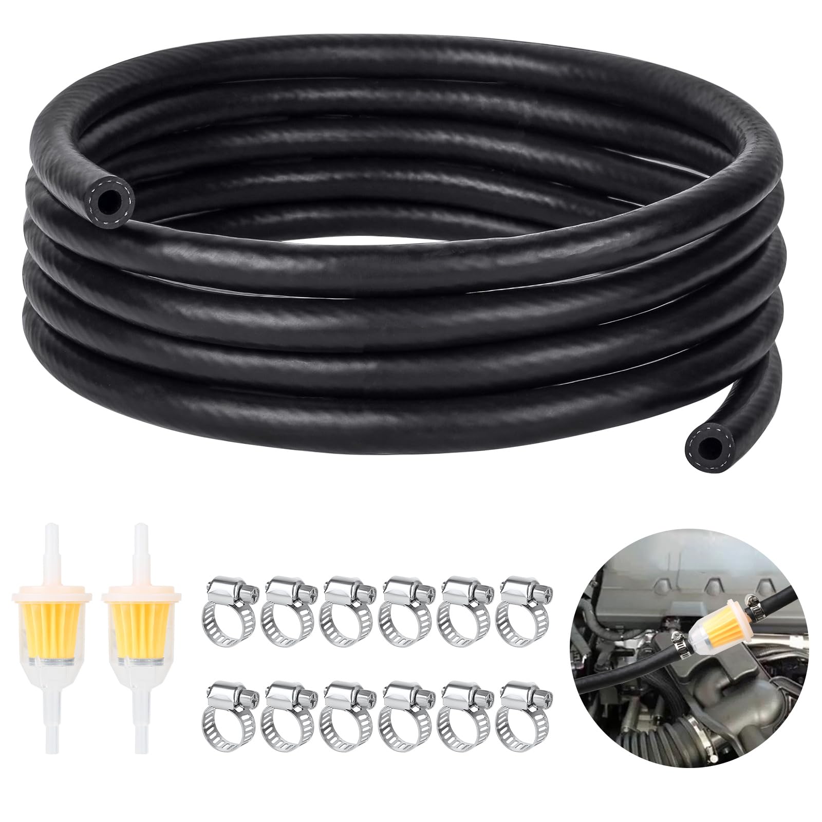Filtre Essence Colliers Serrage Kit Tuyau Essence 8mm - 5m Avec 8 Colliers Et 2 Filtres Pour Véhicules Tuyau Diesel Voiture