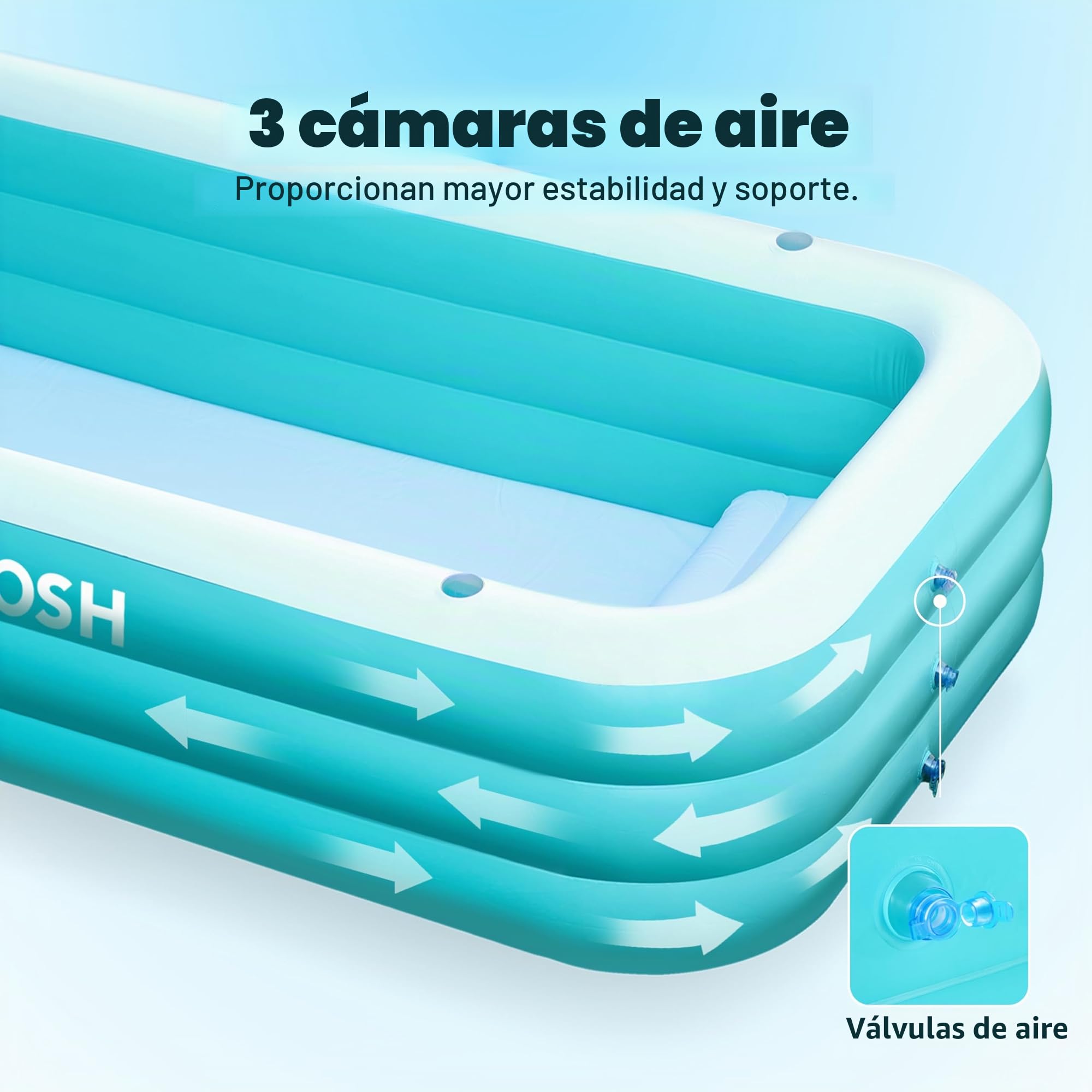 SLOOSH Piscina hinchable para adultos con asientos, 304,8 x 182,9 x 55,9 cm, tamaño natural, inflable, duradera, gruesa, gran piscina para jardín, césped, fiesta acuática de verano, cian
