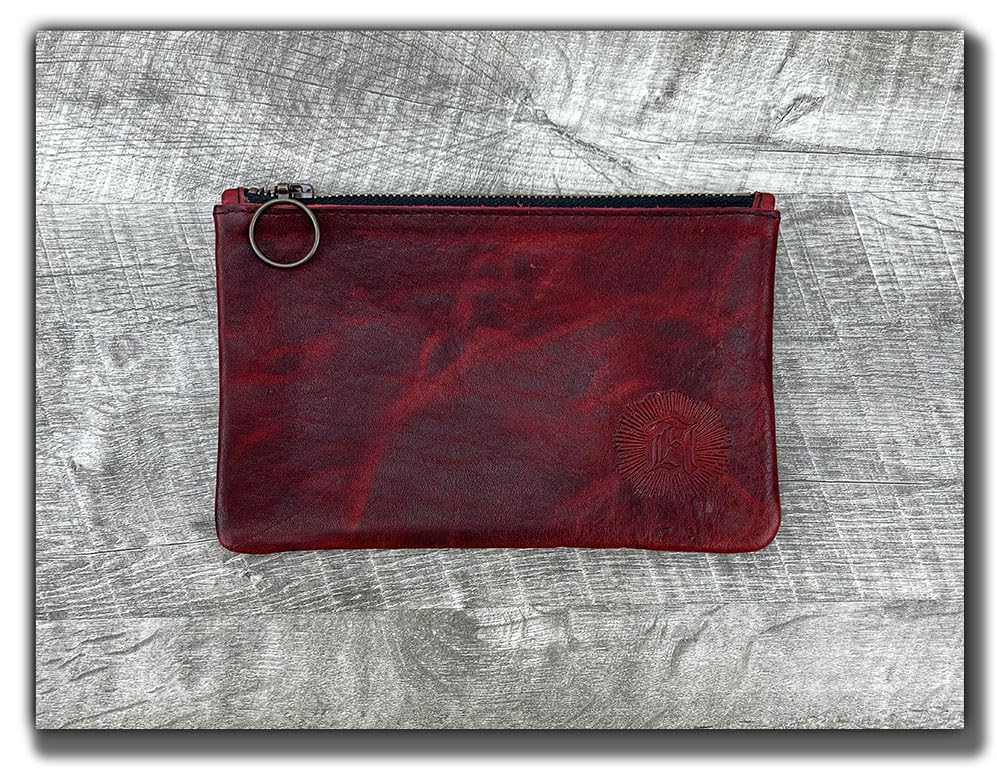 Leather Pouch with Zipper (Canyon Rouge, Small 7" x 5")3