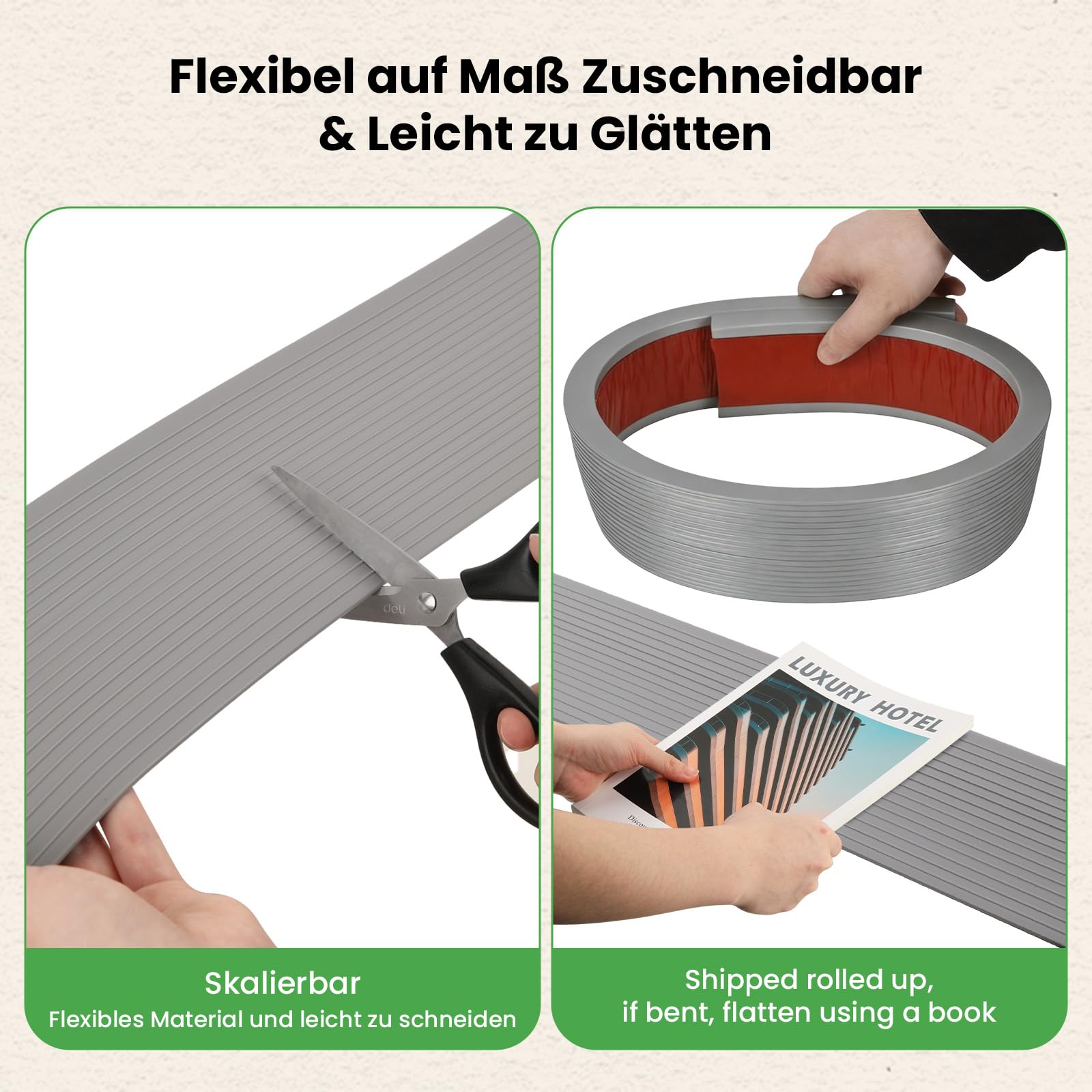 GEEKHOM Türschwellenrampe 100x10x2,5 cm, Selbstklebende TPE Rampe für Saugroboter Rollstuhl Kinderwagen & Elektroroller, Rutschfestes Übergangsprofil (Grau)