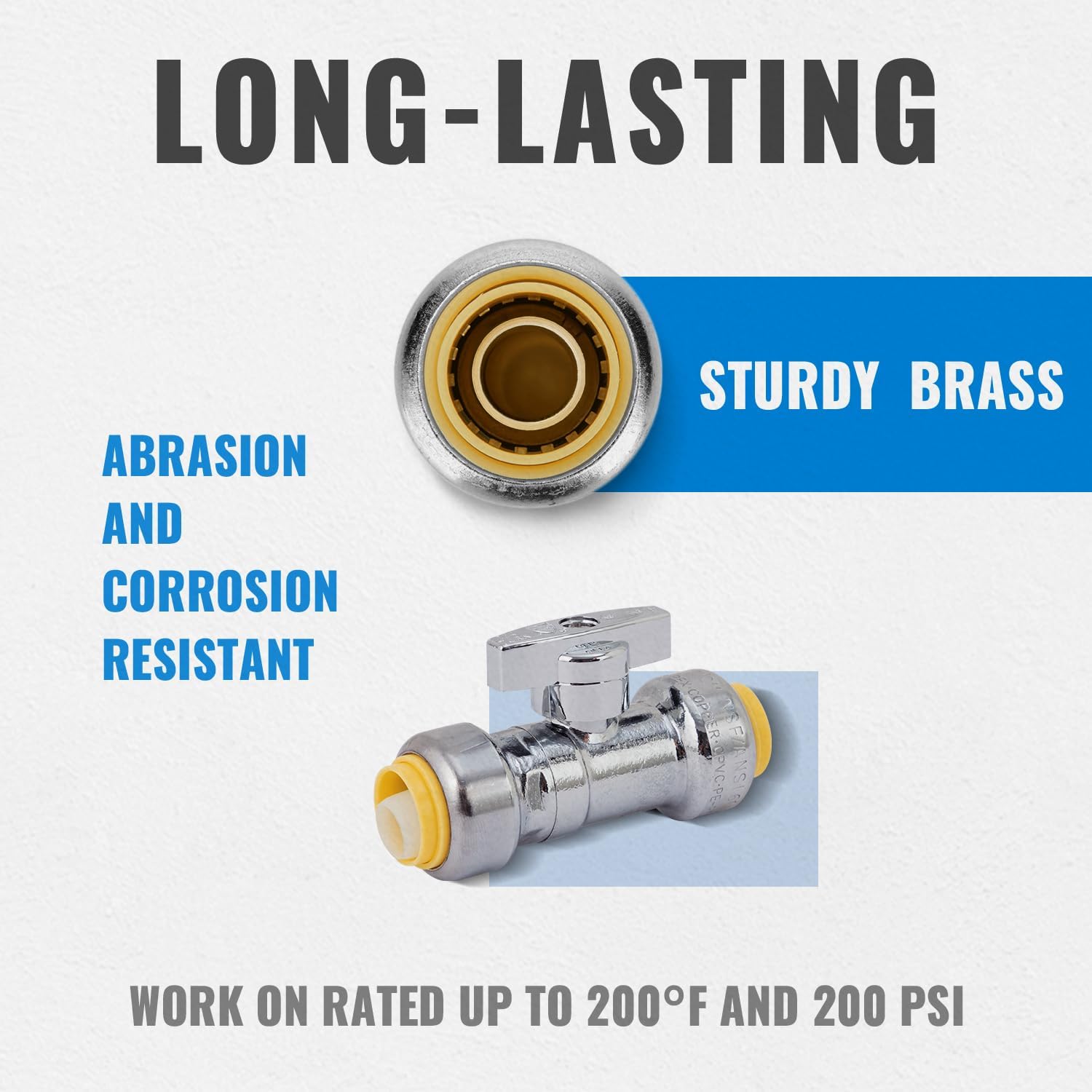 SUNGATOR 1/2 Inch Dual Pushfit Straight Stop Valve, 1/2 Inch Straight Stop Valve, No Lead Chrome Plated Brass Plumbing Fittings Push to Connect PEX, Copper, CPVC, With 1 Disconnect Clip, Pack of 3
