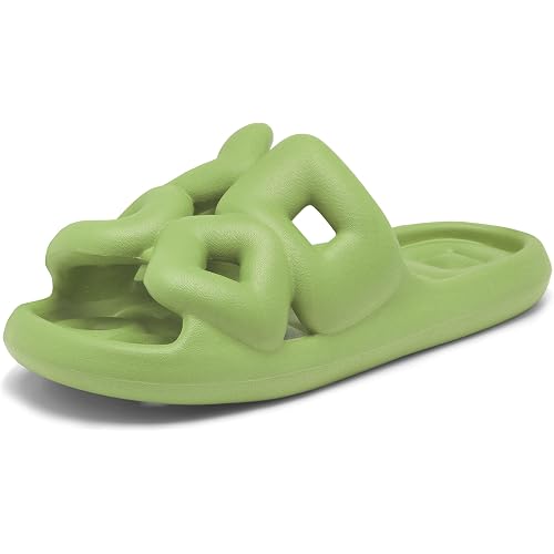 Shower Shoes For Women Men，With Drain Holes Cloud Pillow Slippers Non-Slip Soft Slides Green US Size 4-5Women/3-4Men(36-37CN)