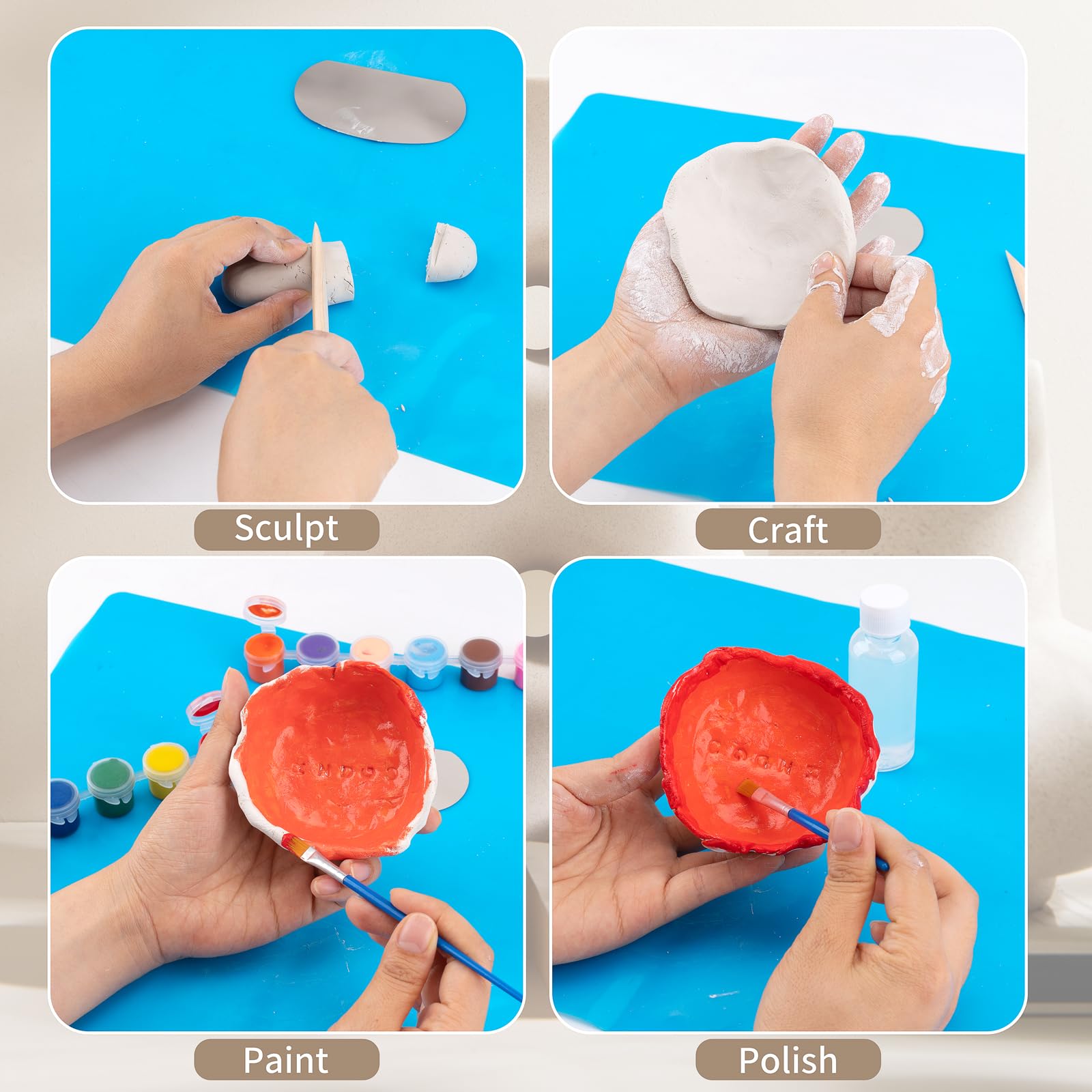 JelyArt Töpferset für Anfänger Lufttrocknender Ton Selbsttrocknender Ton für zuhause - Lufttrocknend DIY Set für Erwachsene Keramik Kreativset Tonset ohne Brennen Geschenke Bastelset (Clay Set)
