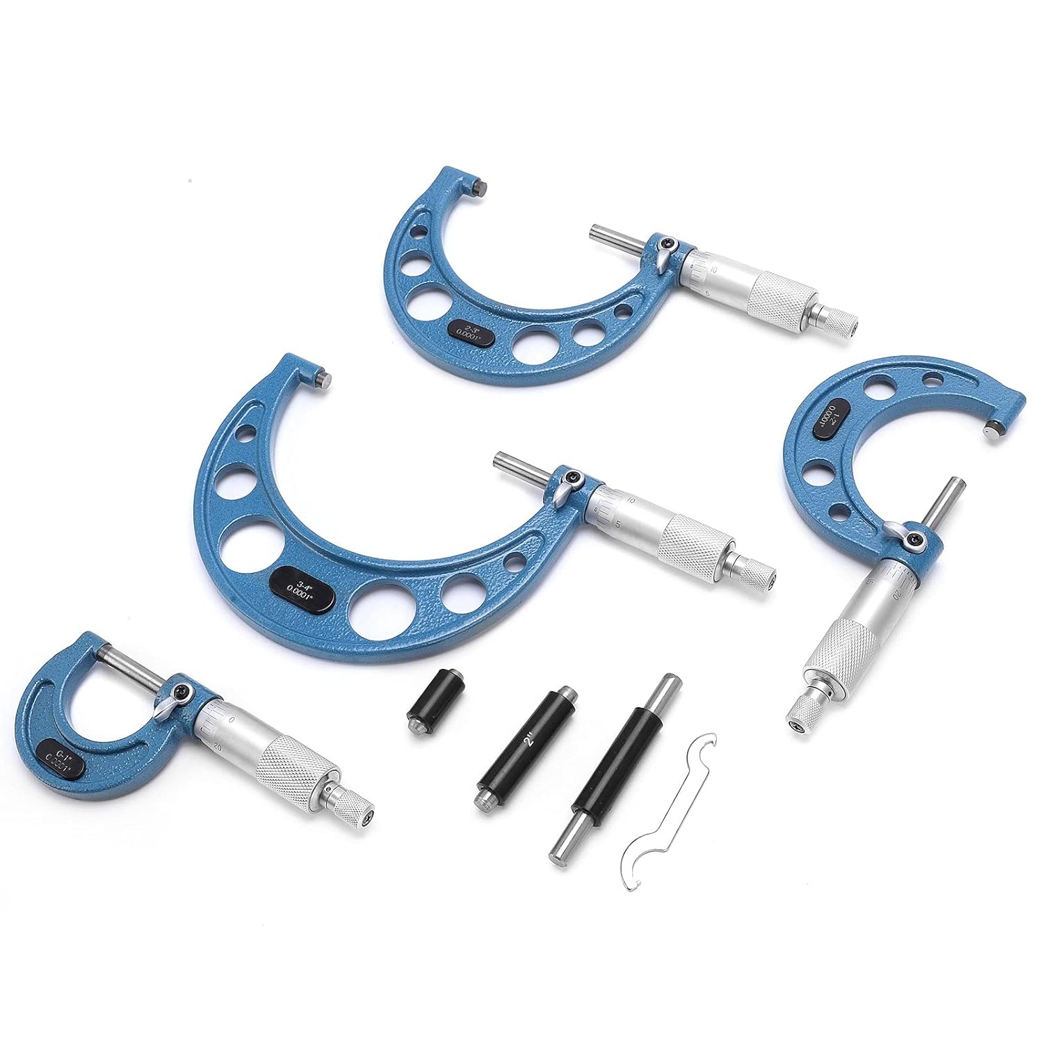 0‑4in Outside Micrometer Set with Calibration Standards Wrench, Accuracy Machinist Tool for Precision Measurement