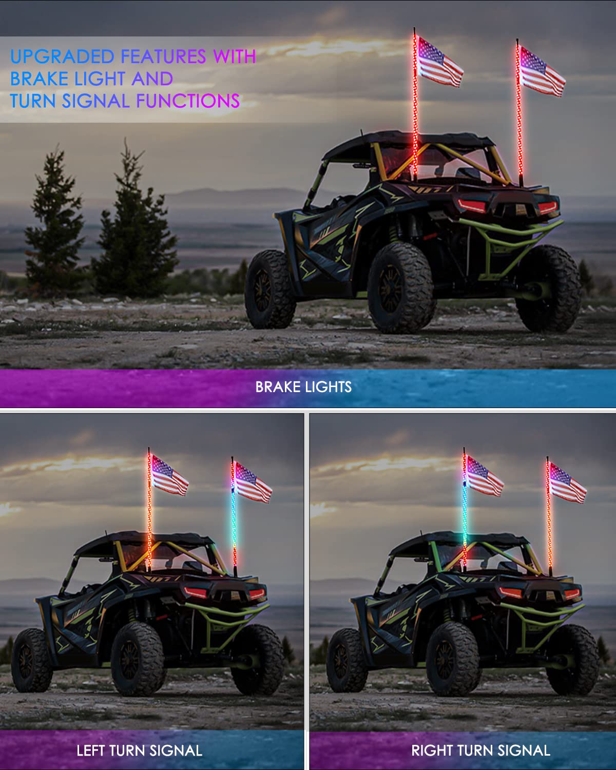 Xprite 4FT RGB Spiral Bluetooth Whip Lights w/ Rocker Switch & Remote Control, Dream-Color Chase Whip Light, Turn Signal & Brake Lights, for Offroad UTV ATV SXS 4X4 Trucks Polaris RZR Can-am 2PCS