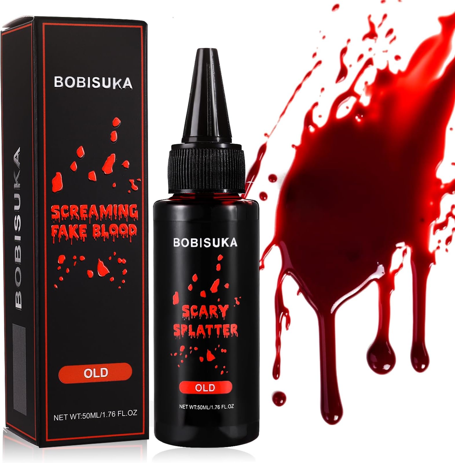 BOBISUKA Halloween Fake Blood 50ml - Realistic Fake Blood, Washable, Safe, Fake Blood for Halloween, Movie, Theater, Pranks, Simulated Injuries (Deep Dark Red)