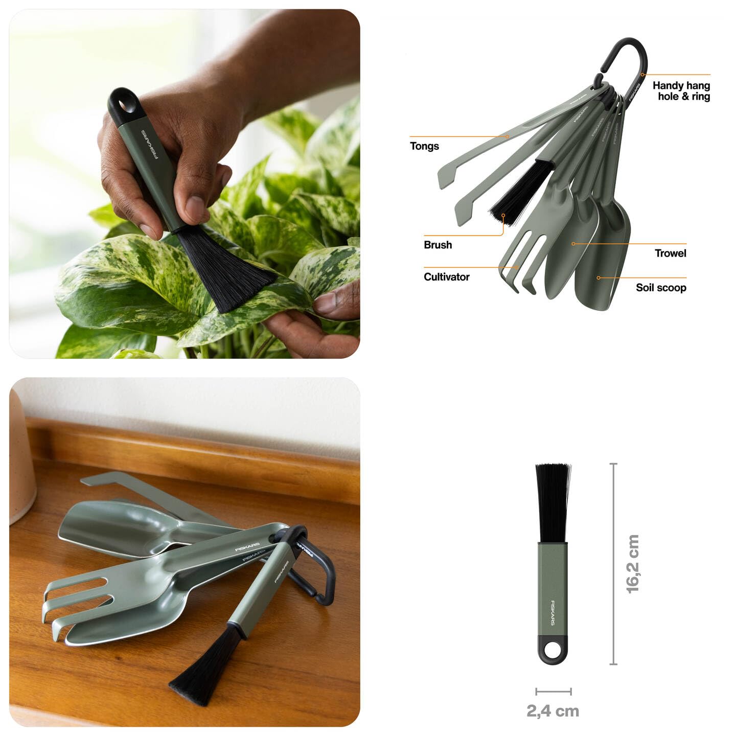 Fiskars Urban Plant Care, Set d'Outils de Jardinage, 5 Pièces