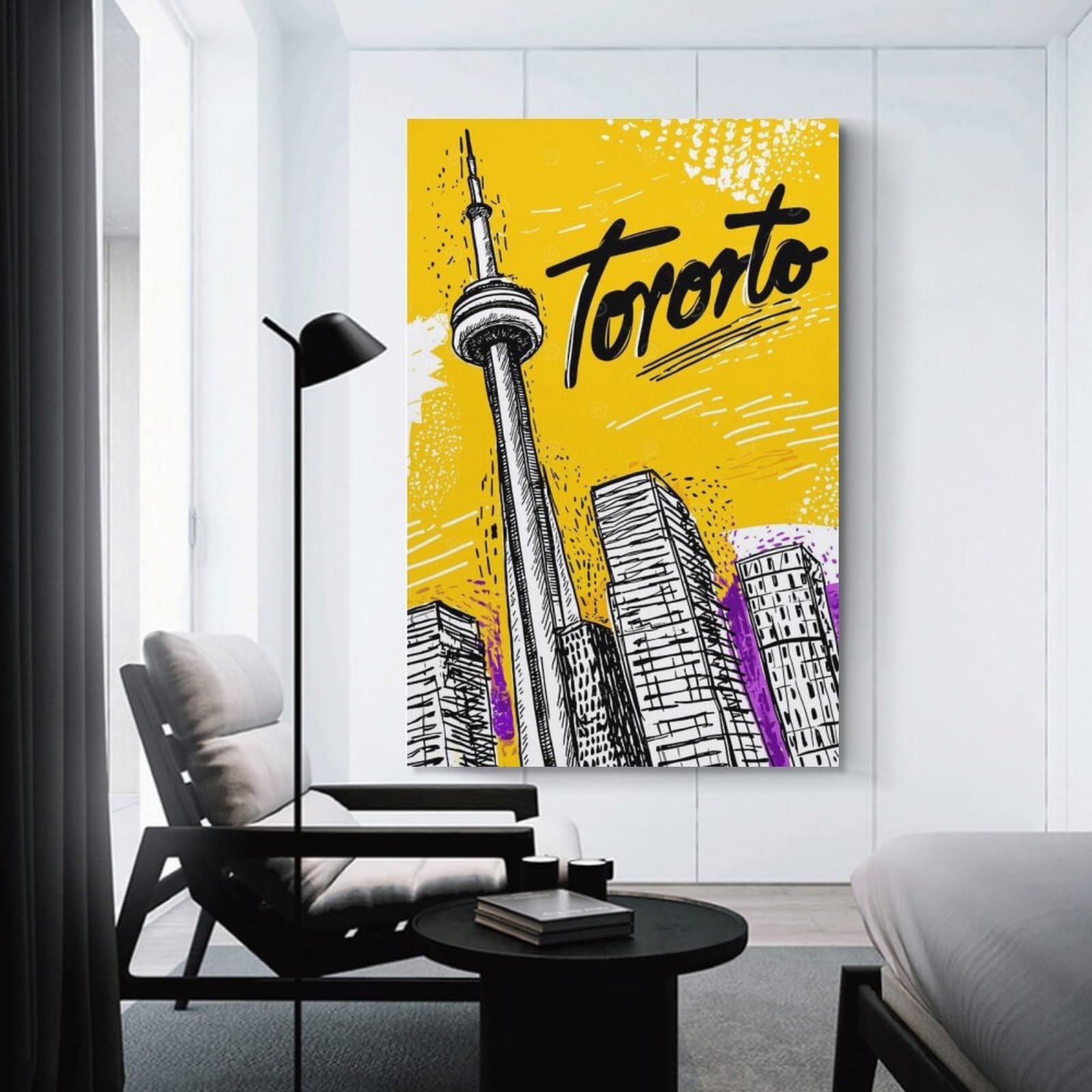Junmoney Unframe-Style-13 Home Decor Wall Art Toronto Cityscape Illustration, 12X18inch(30X45cm), For Bedroom Decor, Cosy Corners Or Studios, Decorative Wall Art For Cosy Rooms