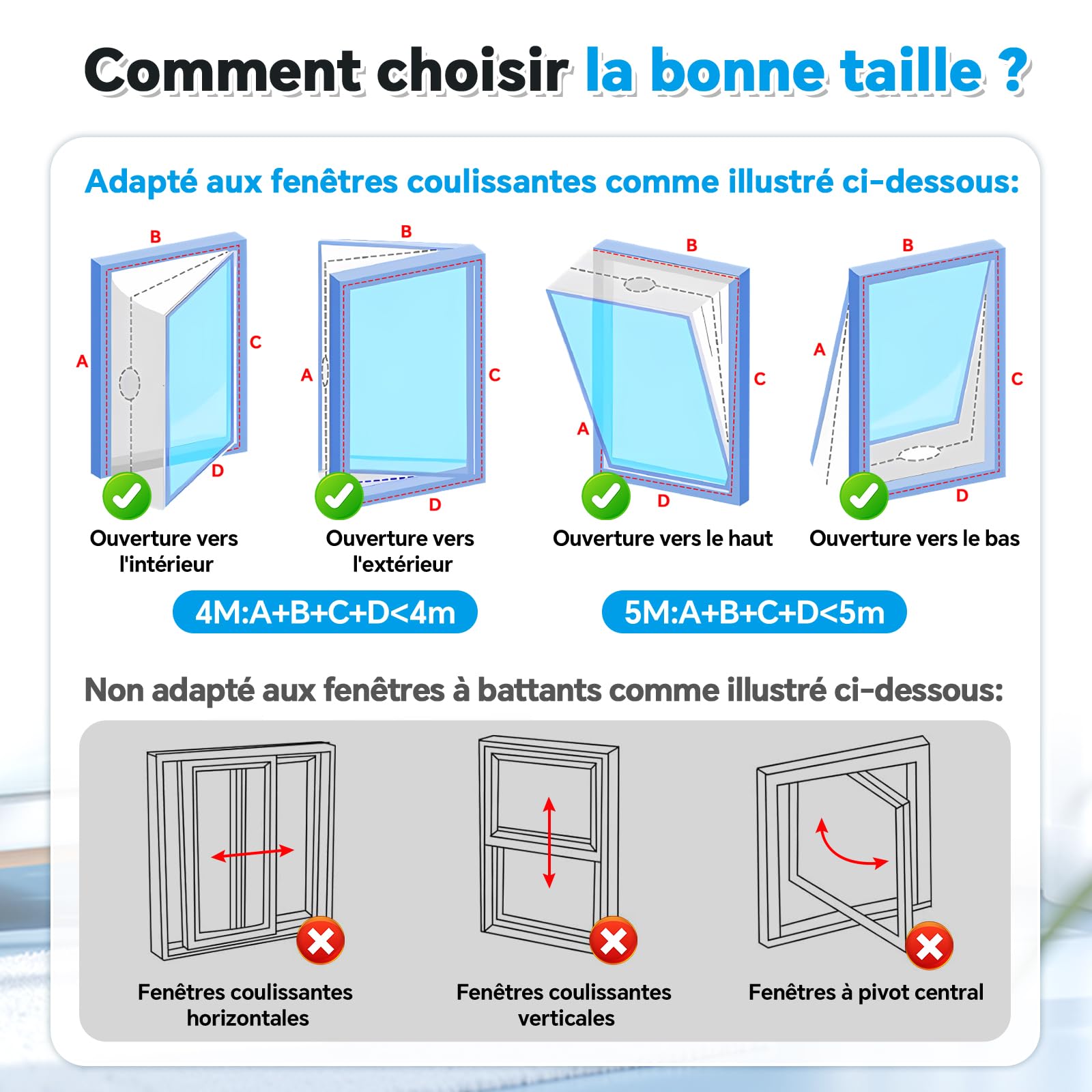 Kit Tissu de Calfeutrage pour Fenêtres pour Climatiseur Mobile Portable, Joint de Fenêtre avec Double Fermeture Éclair pour Sèche-linge, Hotte, Protection contre la Chaleur