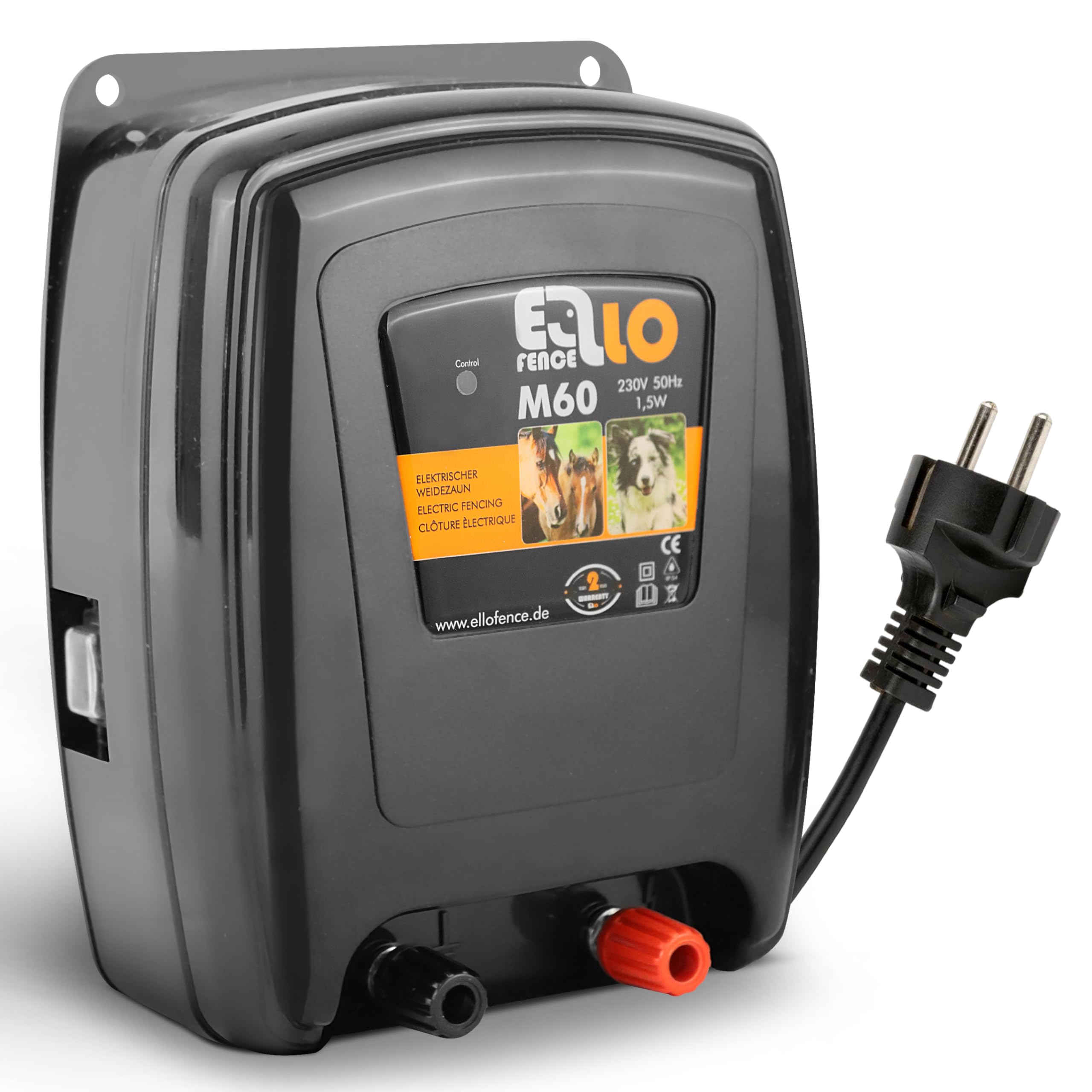 Électrificateur clôture électrique 230 V secteur (M60) – Extra puissant & silencieux – Appareil premium pour animaux domestiques et d’élevage – Avec indicateur de contrôle de clôture