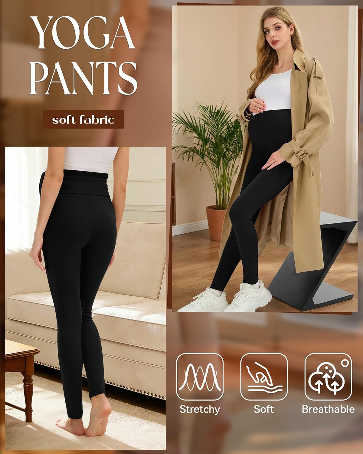 3 Pack Women's Maternity Pant Over The Belly Pregnancy Lounge Pant Lightweight Casual Loose Soft Pajama Clothes - Image 6