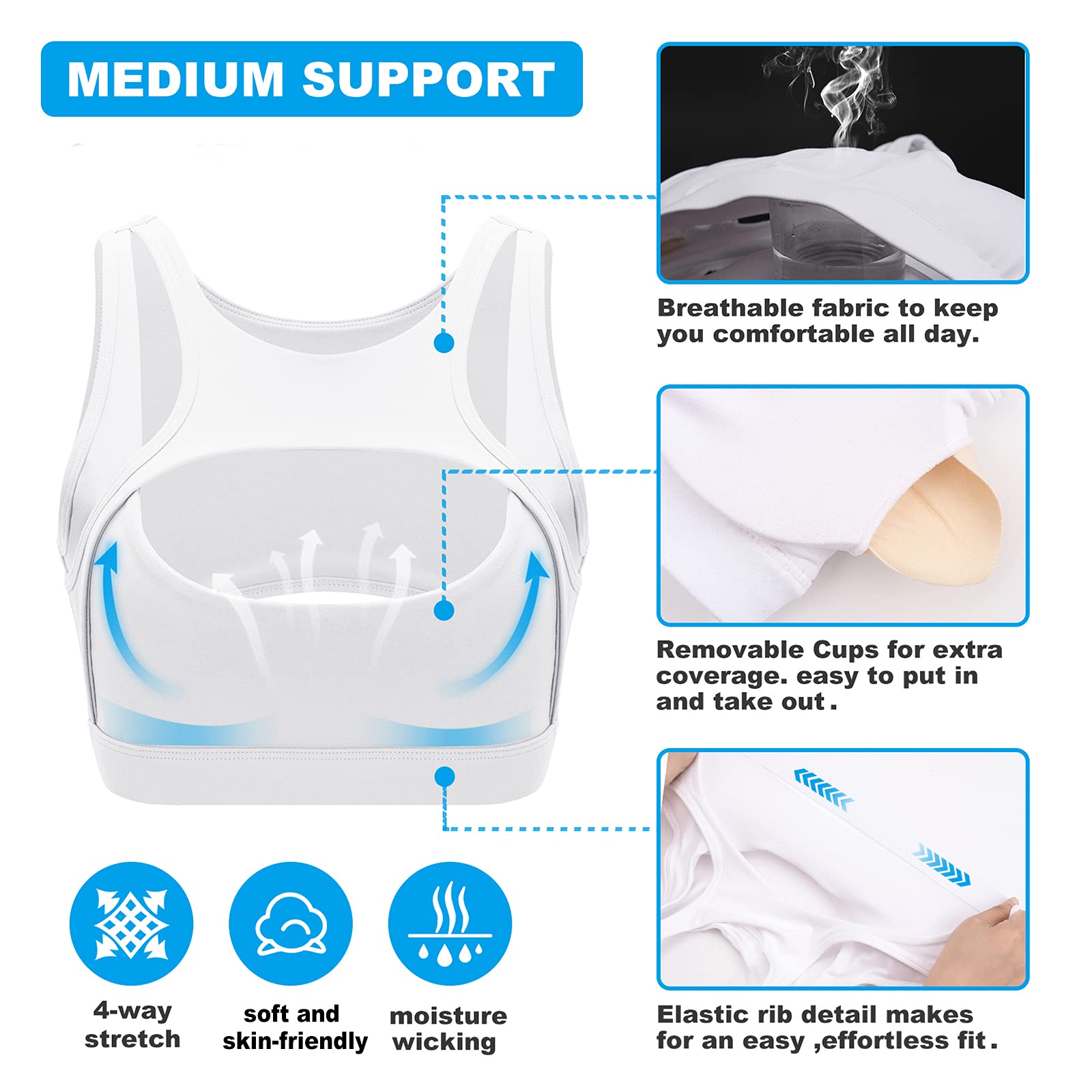 Betaven Push up Sports Bra for Women Sexy Hollow Crop Tops with Removable Cups Workout Fitness Yoga Bra Medium Support: Medium White