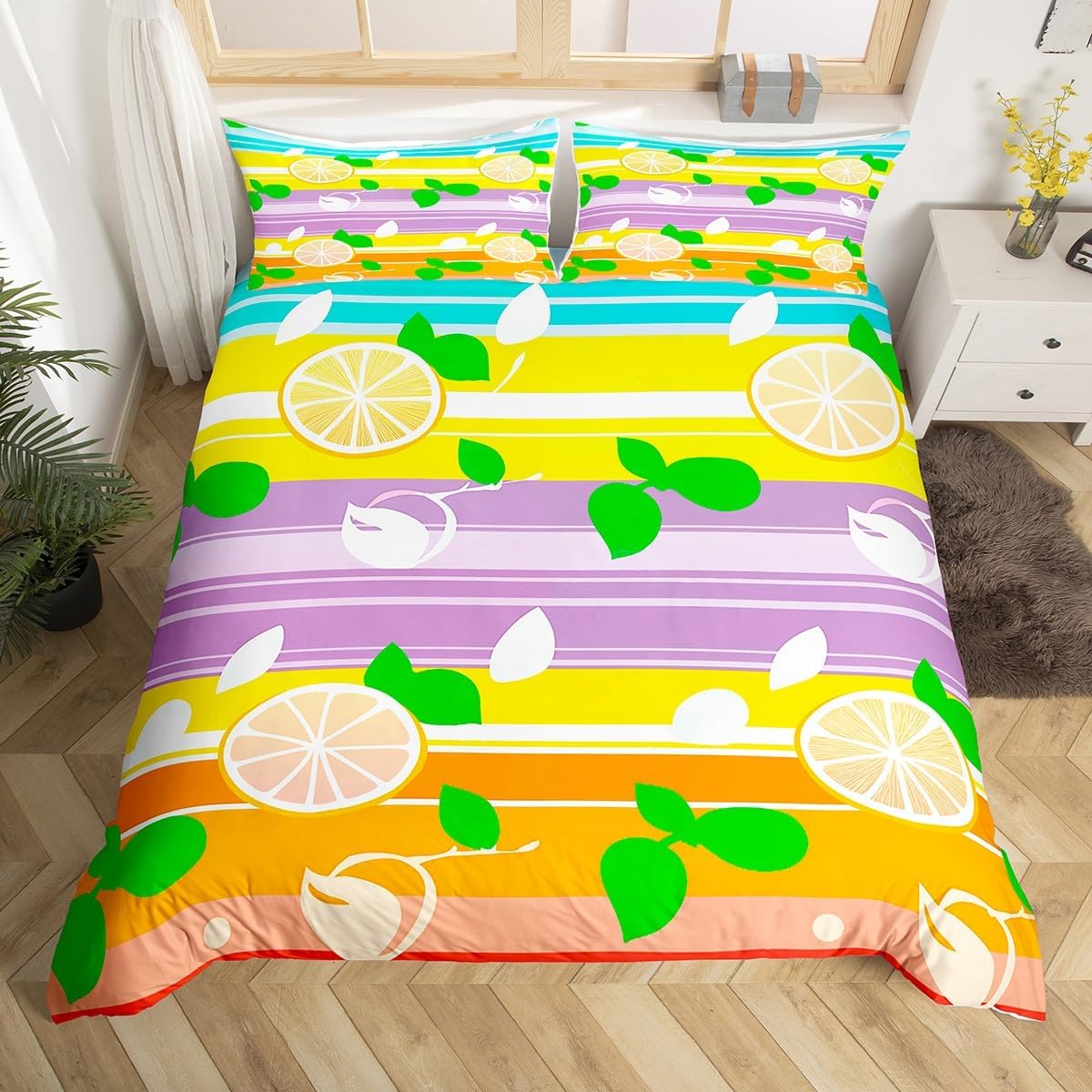Erosebridal Lemon Bedding Set Full Summer Tropical Botanical Comforter
