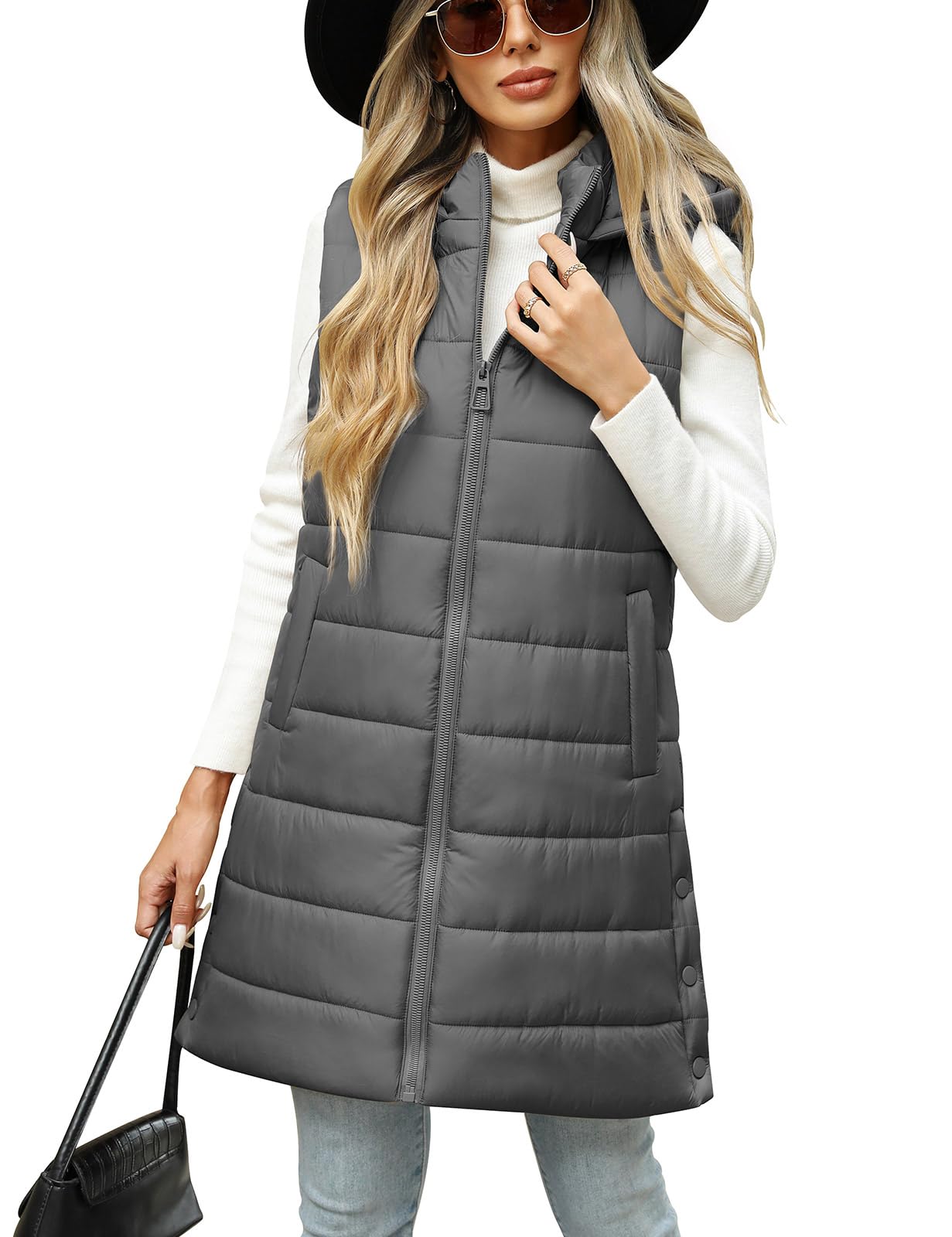 Gilet Sans Manches Femme Polaire à Capuche - CMTOP - Décontracté, Zippé, Poches, Automne-hiver