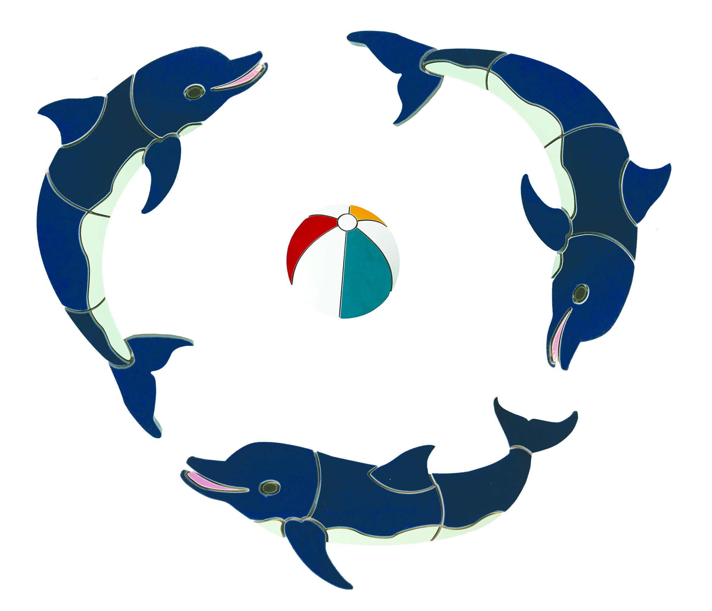 Aquatic Custom Tile 3 Dolphin Grouping with Beach Ball Porcelain Swimming Pool Mosaic (26